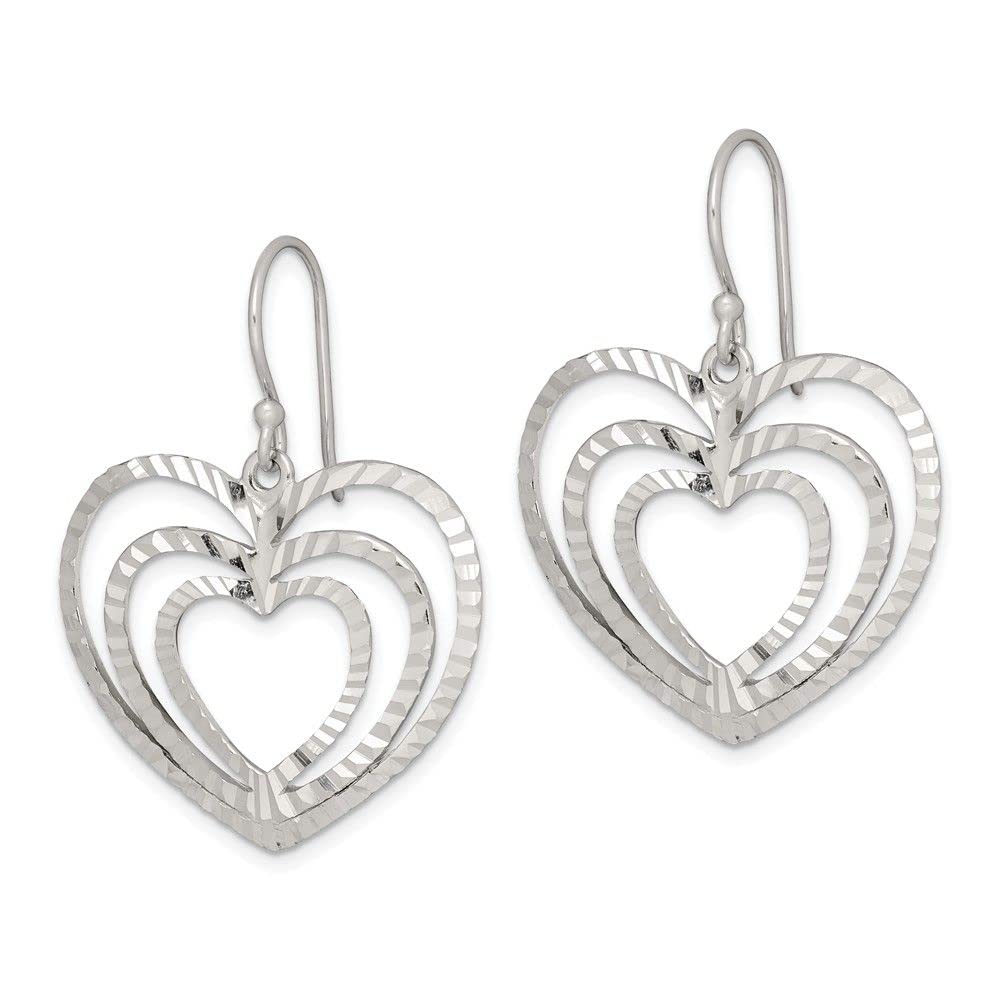 925 Sterling Silver Shiny-Cut Heart Dangle Earrings for Women - Elegant Valentine's Day Gift, Anniversary Jewelry & Everyday Wear
