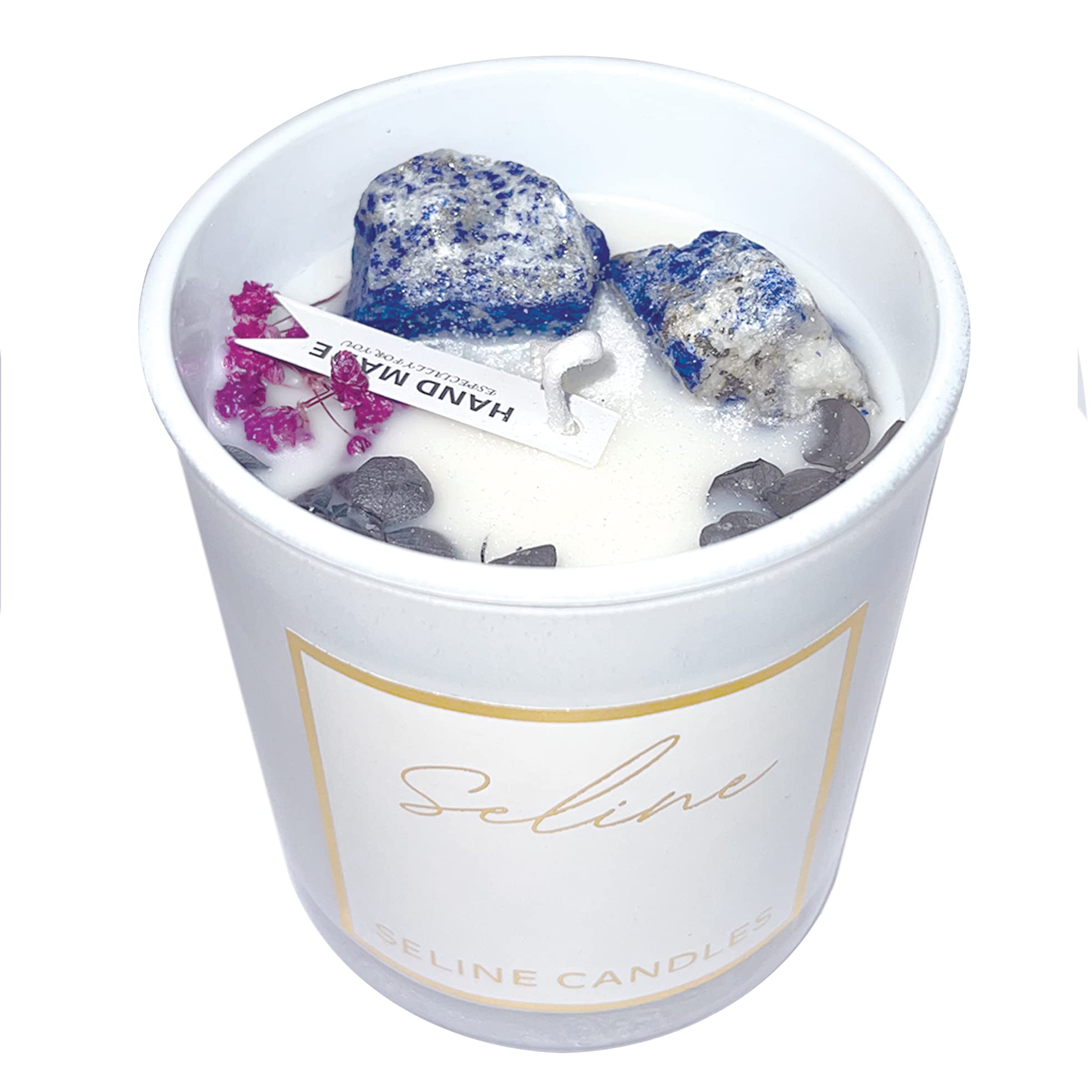 Handmade Aromatherapy Soy Candle with Essential Oils, Crystals & Dried Flowers - Natural Meditation Candle for Relaxation, Yoga & Home Decor - Perfect Gift Idea (Paris Garden Scent by Seline Candles)