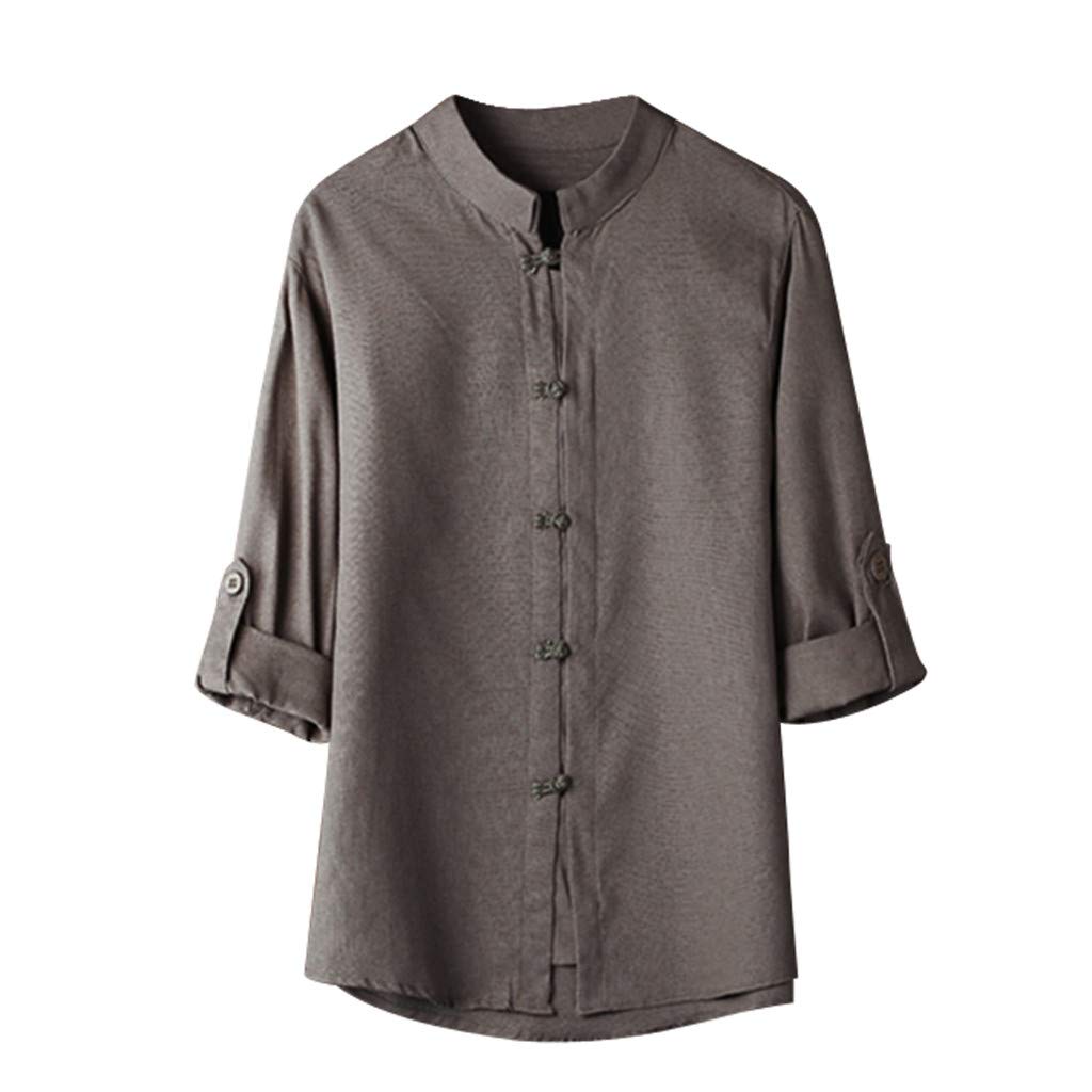 Classic Chinese Linen Men's Shirt - Kung Fu Sleeve 3/4 Tang Blouse, Short Sleeve Dress Shirt for Men in Grey | Perfect for Martial Arts, Cultural Events & Summer Wear