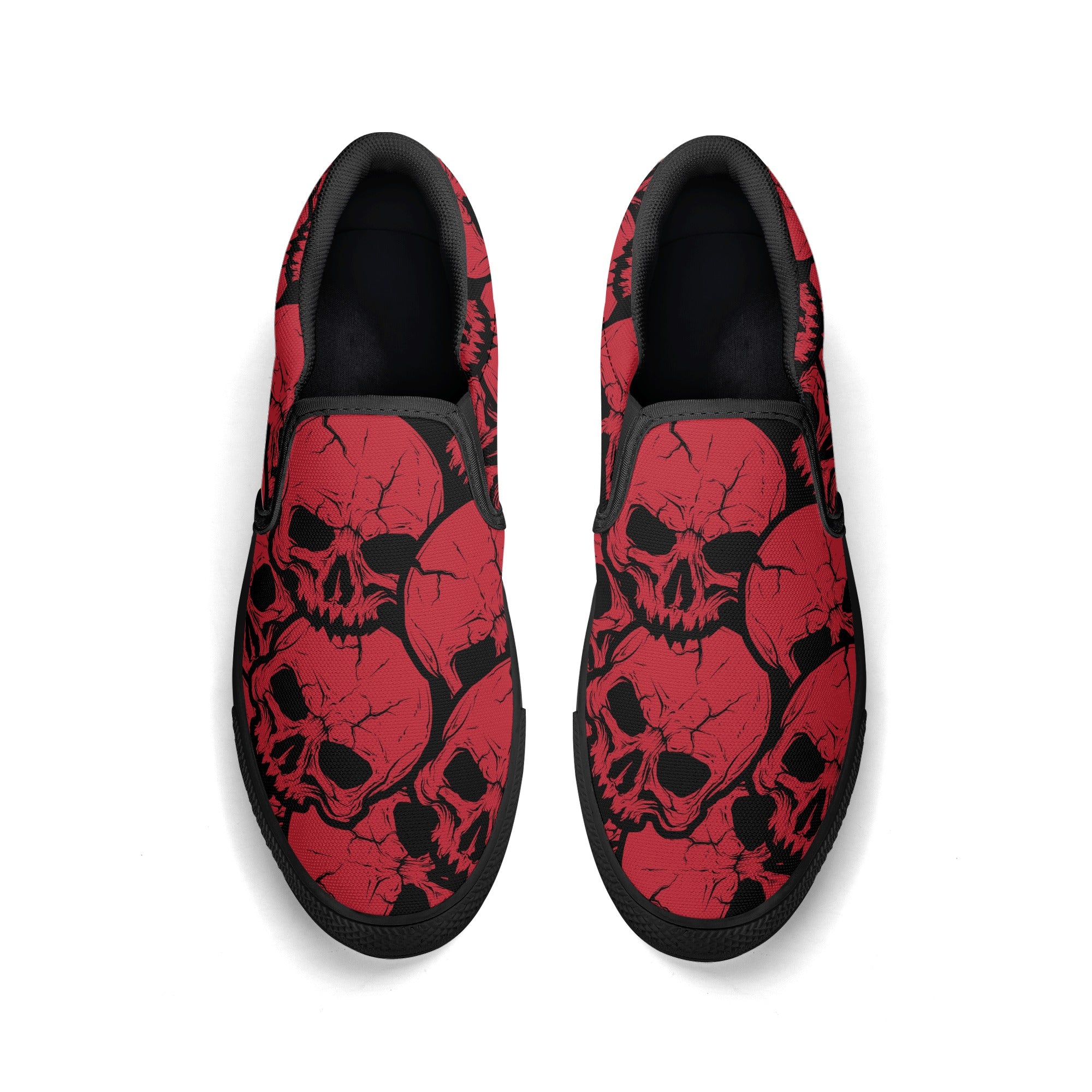 Gothic Red Skull Print Slip-On Shoes for Men & Women | Comfortable Casual Sneakers for Halloween, Cosplay, and Alternative Fashion