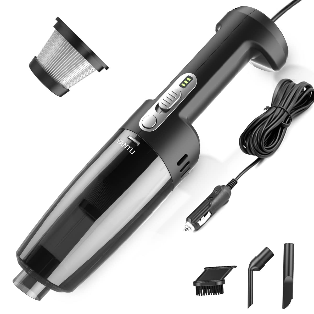 YANTU 12V Handheld Car Vacuum Cleaner - 7000PA Powerful Suction, 14.8 Ft Cord & 3 Attachments | Portable Mini Vacuum for Quick Car Cleaning, Home Use & Pet Hair Removal | Perfect for Cars, Trucks, Boats & RV Interior Detailing