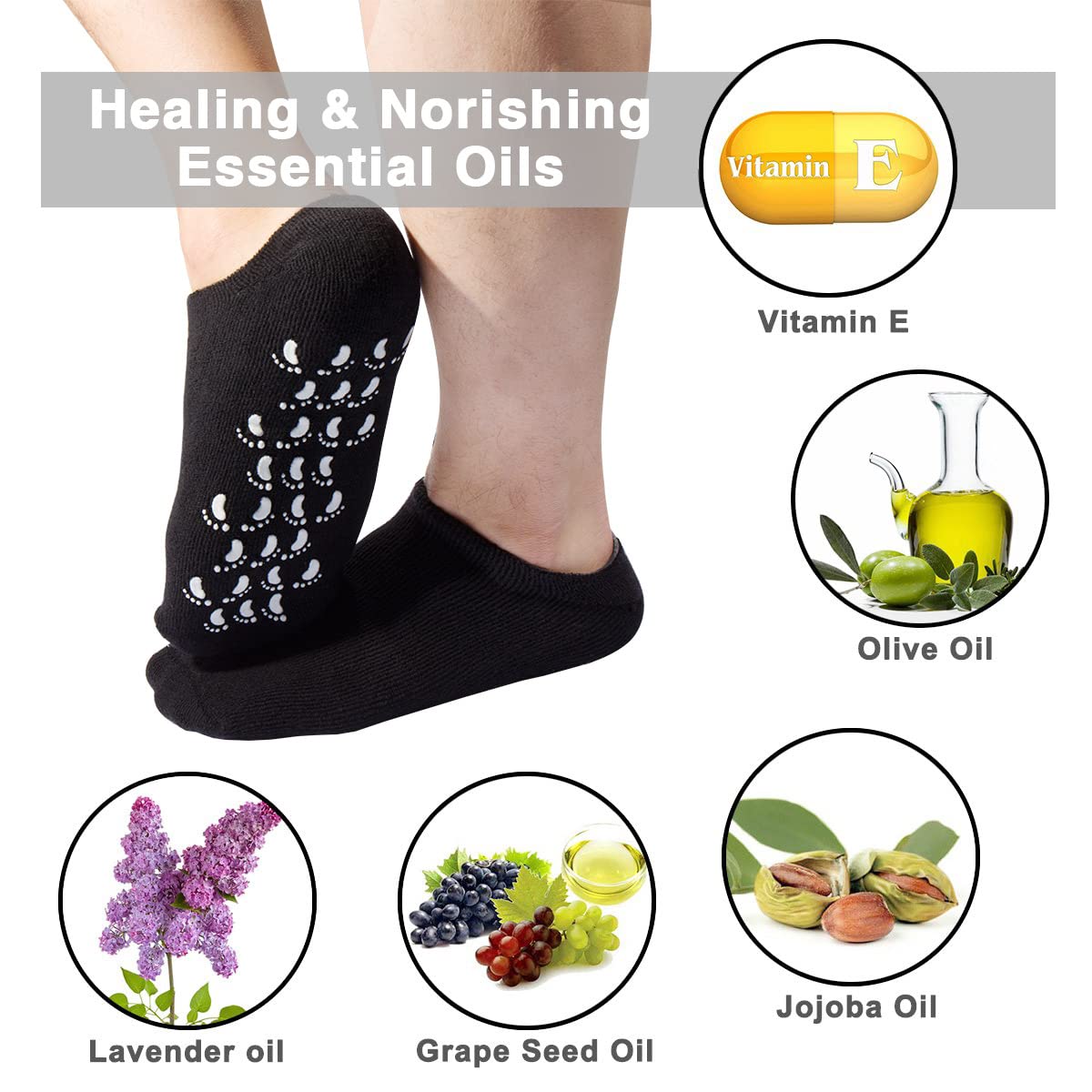 2 Pairs Men's Moisturizing Socks & 4 Pairs Heel Moisturizing Socks - Ultra Soft Breathable Cotton for Dry Cracked Feet Relief - Perfect for Winter, Hiking & Daily Comfort