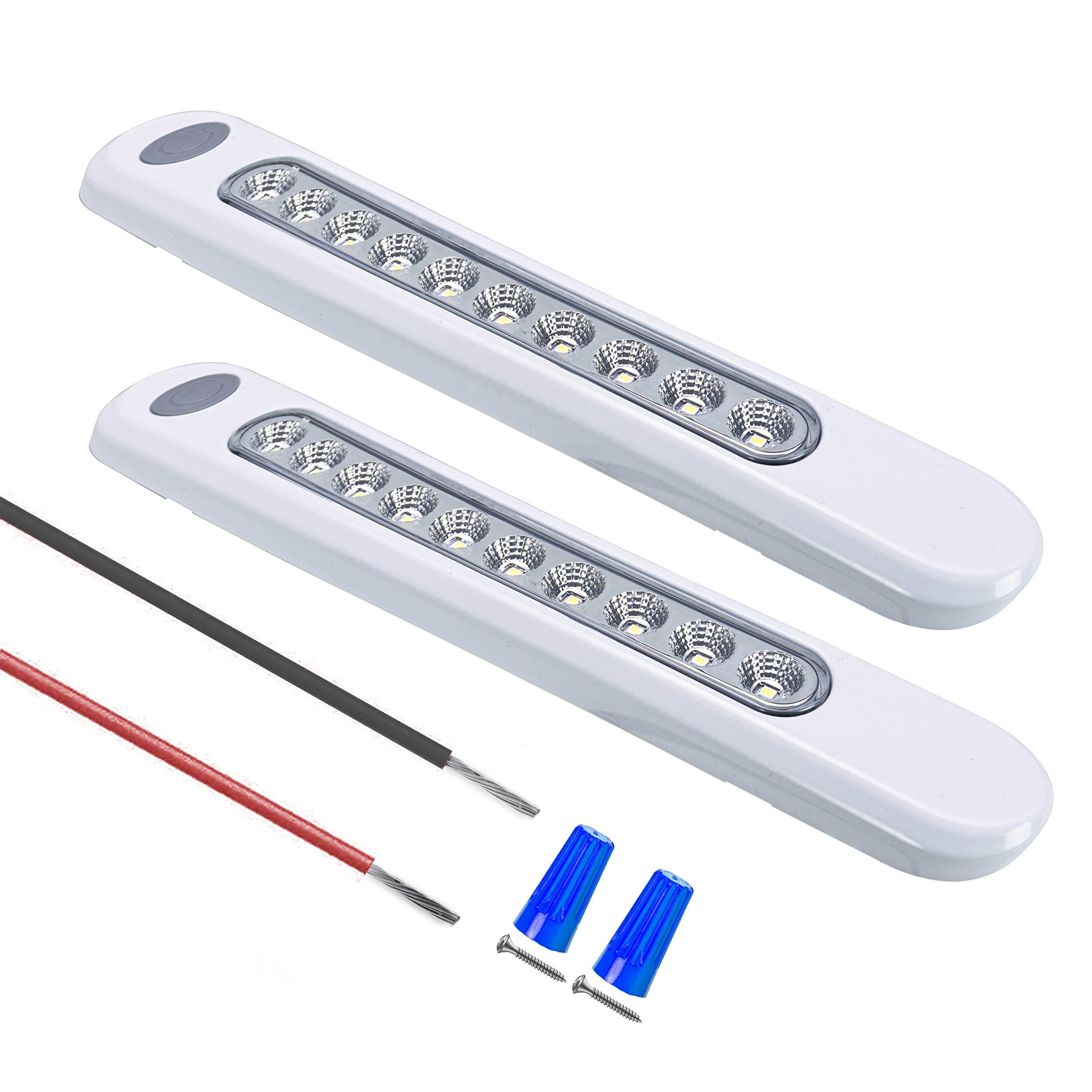 10-LED 12V Closet Lights with ON/Off Switch - 2 Pack Ultra-Bright LED Cabinet Lights for RV, Van, Camper, Kitchen, Wardrobe & Storage Spaces - Perfect for Low-Profile Illumination in Tight Spaces