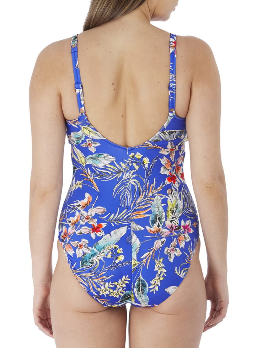 Fantasie Women's Burano Underwire Wrap Plunge Swimsuit - 34FF Bra Size - Pacific Blue - Supportive Swimwear for Beach, Pool & Vacation