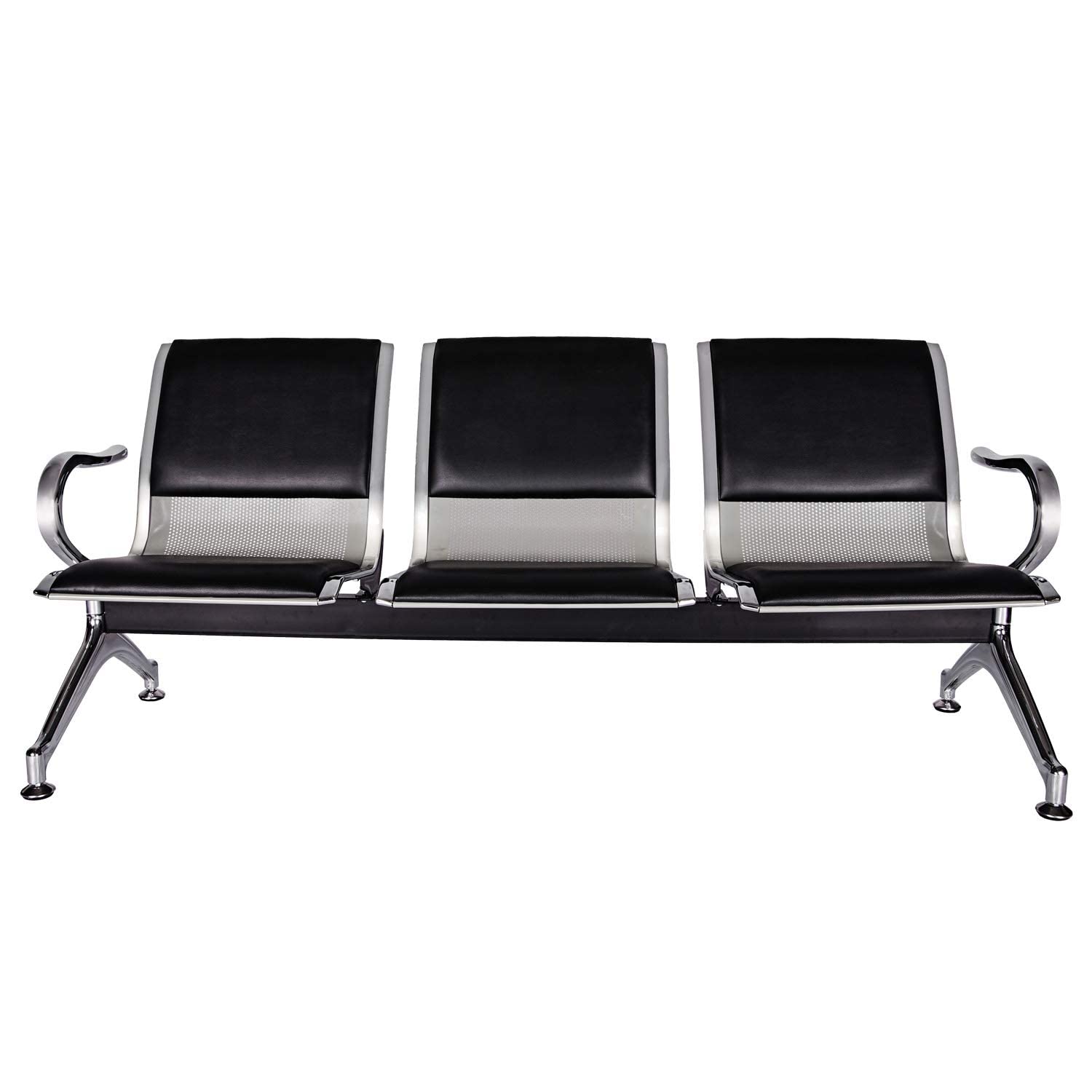 Premium PU Leather Waiting Room Chairs - 3-Seat Reception Sofa for Airport, Office, Bank & Hospital - Modern Black & Silver Guest Seating - Perfect for Lobbies, Waiting Areas & Public Spaces