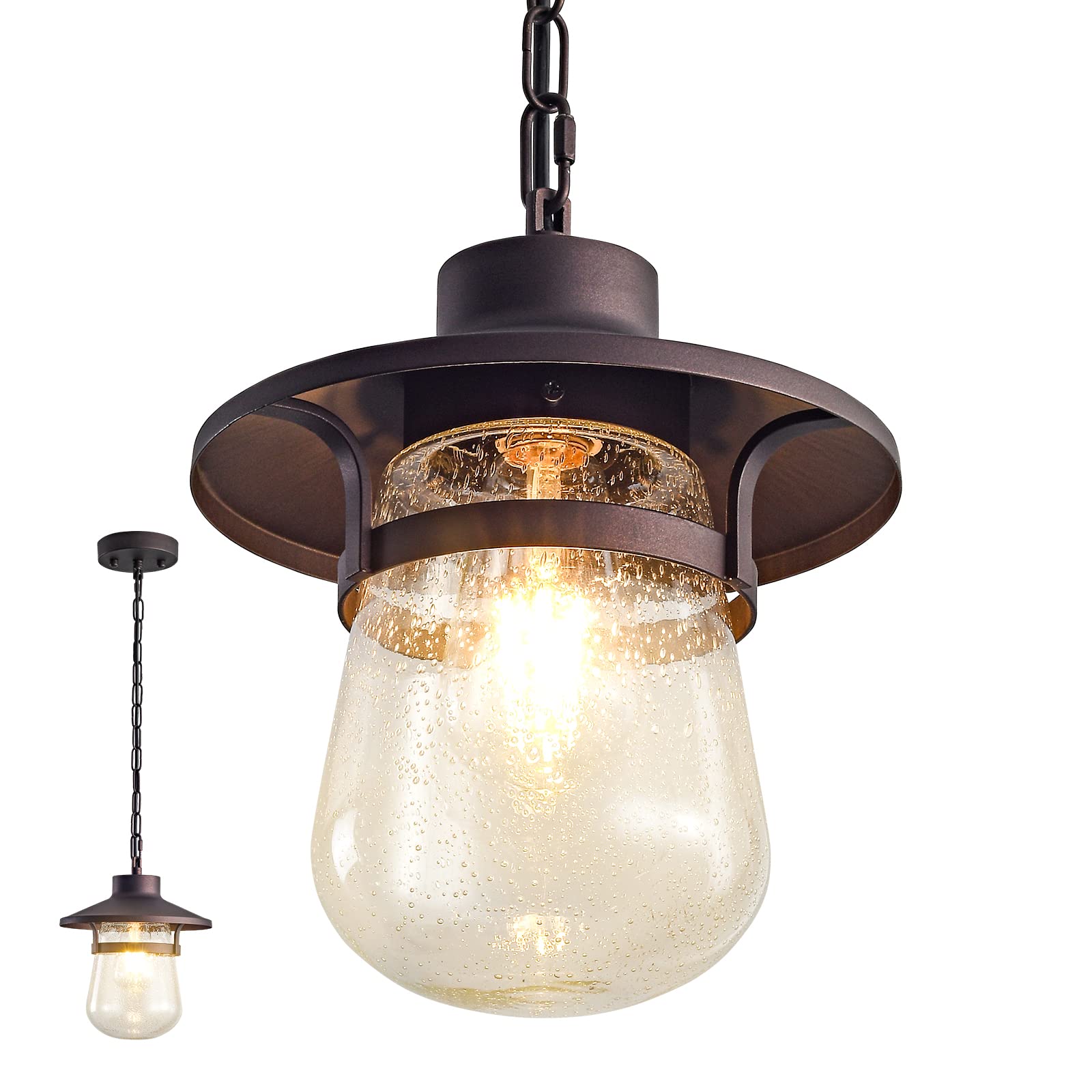 Modern Outdoor Pendant Lights - Waterproof Hanging Light Fixtures in Coffee Brown, Rust-Resistant Exterior Lighting for Porch, Yard & Gazebo | Perfect for Patio Dining, Garden Decor & Outdoor Entertaining