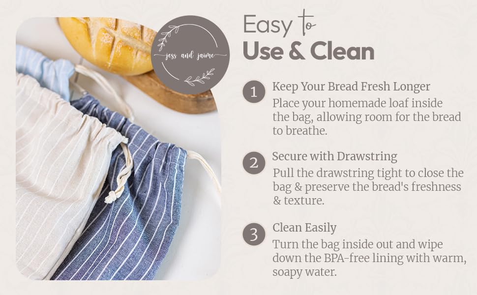Eco-Friendly Reusable Linen Bread Bags - 3 Pack XL (16.5