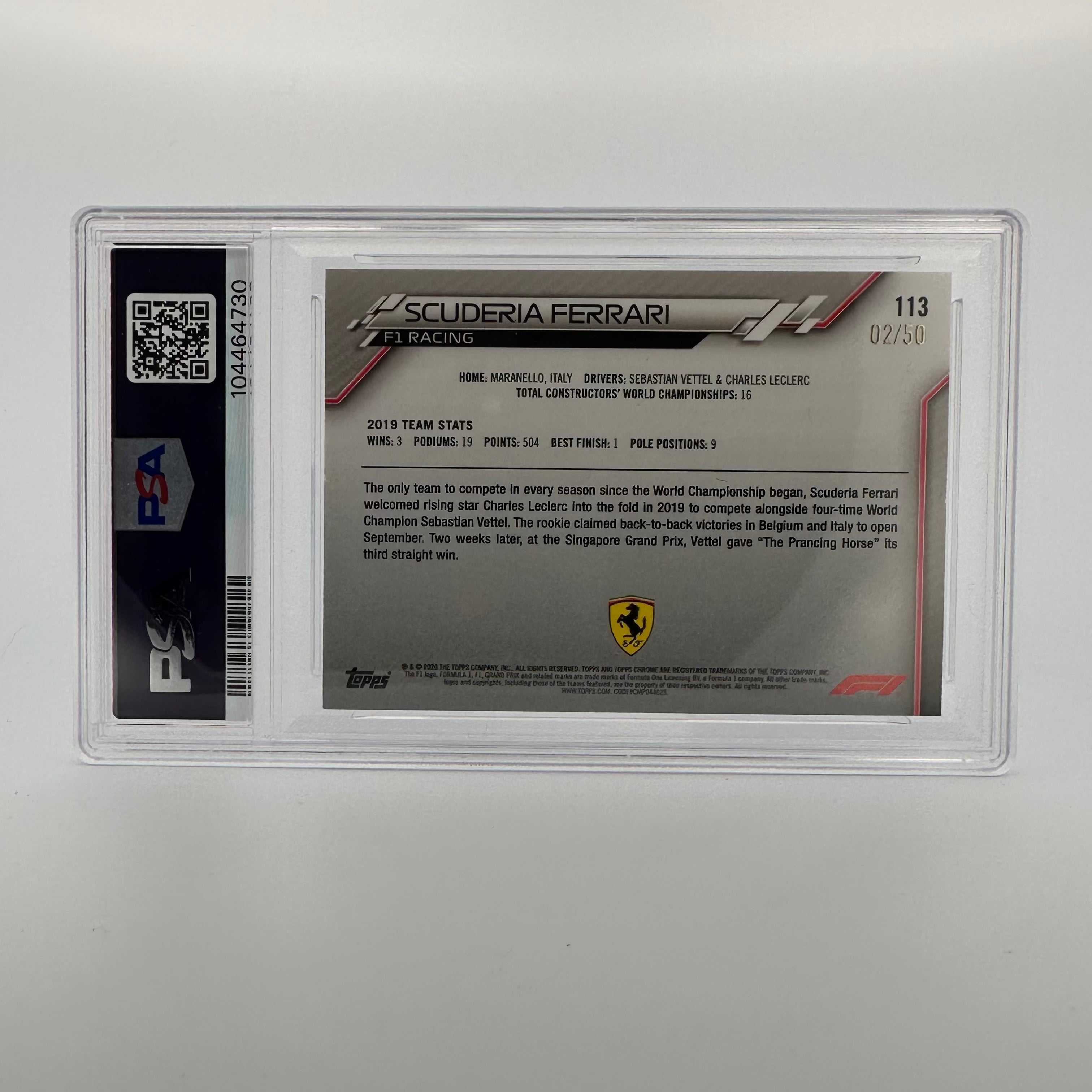 2020 Topps Chrome F1 PSA 7 #113 Scuderia Ferrari Gold Refractor Card - Rare Collectible for F1 Fans & Sports Memorabilia Enthusiasts - Perfect for Display, Trading, and Investment
