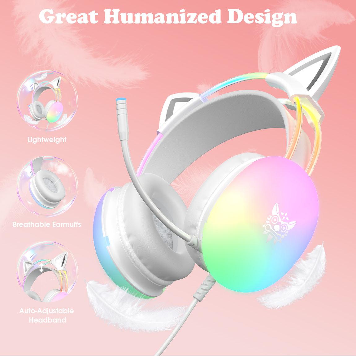 ONIKUMA X25 RGB Cat Ear Gaming Headset with Microphone - Wireless Over-Ear Headphones for PC, PS4, PS5, Switch - Cute LED Light Gaming Headphones for Girls, Streaming, Live Broadcasting