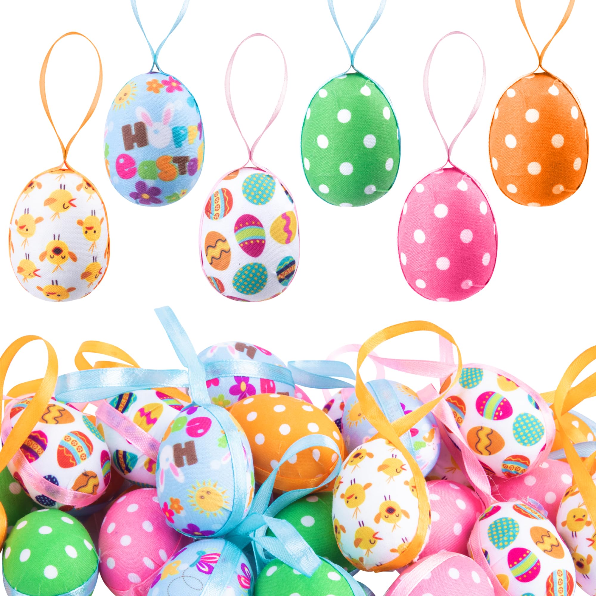 30PCS Fabric Wrapped Easter Eggs with Polka Dots - Small Easter Tree Hanging Decorations for Spring Party, Home & Garden Decor - Perfect for Easter Celebrations, DIY Crafts and Seasonal Table Centerpieces