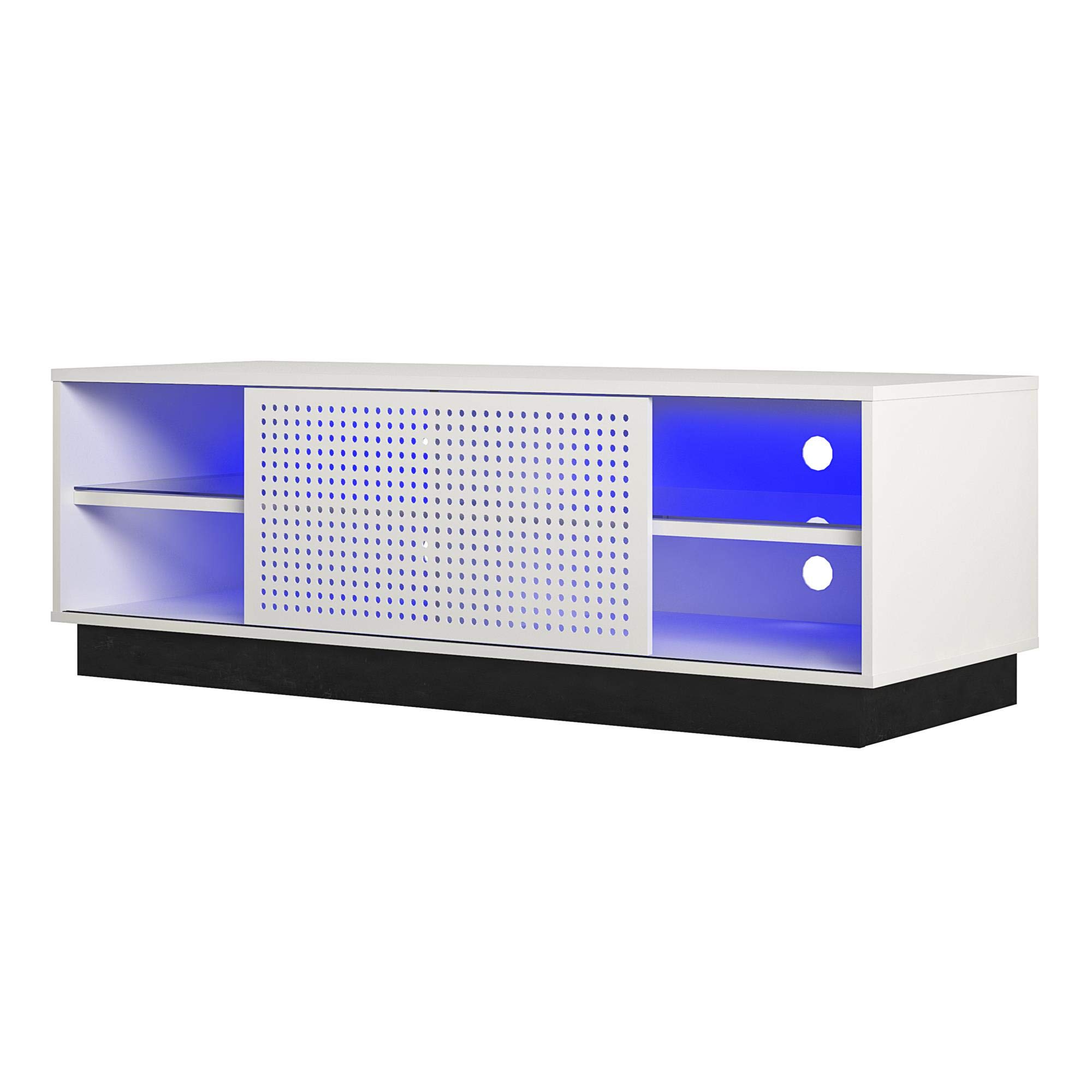 NTENSE Glitch Gaming TV Stand for 60 Inch TVs - Modern Entertainment Center with LED RGB Lights & Wire Management - Perfect for Man Cave, Game Room & Play Room - Durable Metal TV Stand in White