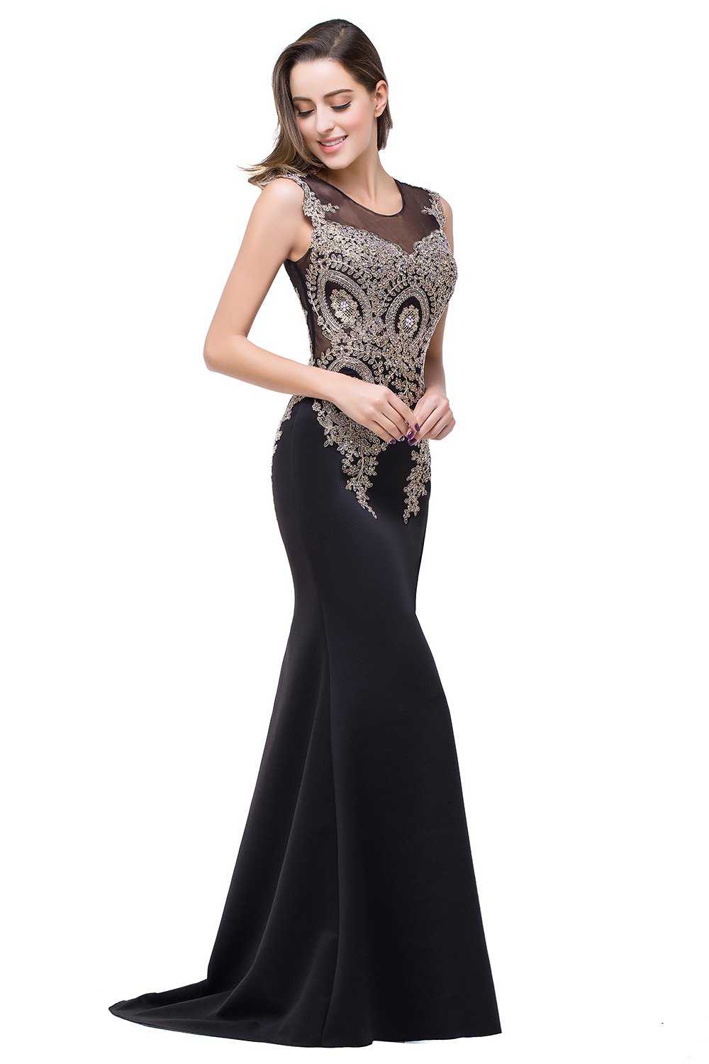 Elegant Rhinestone Long Lace Mermaid Evening Gown for Women - Perfect for Prom, Formal Dresses, Wedding Guest & Black Tie Events