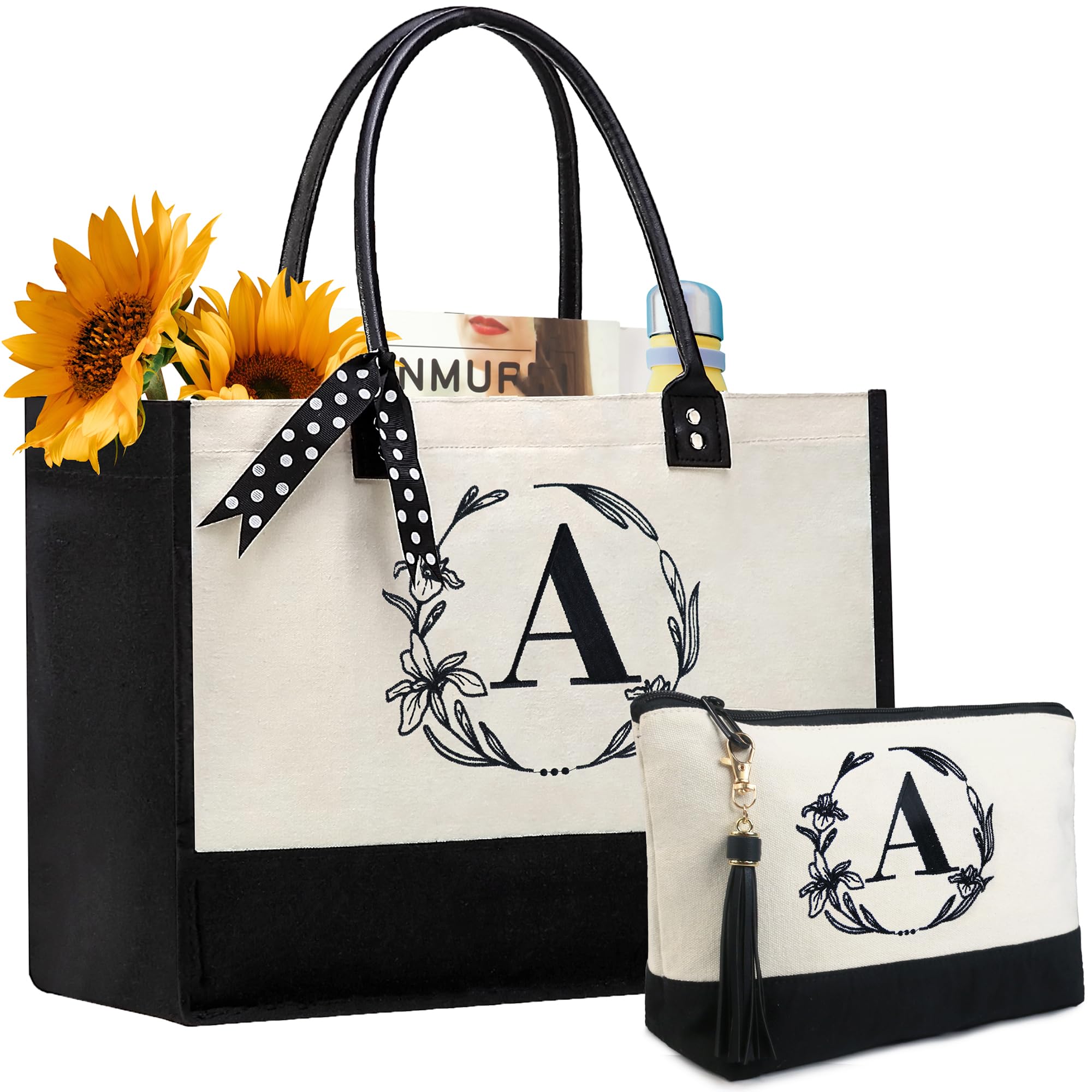 BeeGreen Personalized Canvas Tote Bag with Leather Handle - Perfect Gift for Women's Birthday & Daily Use