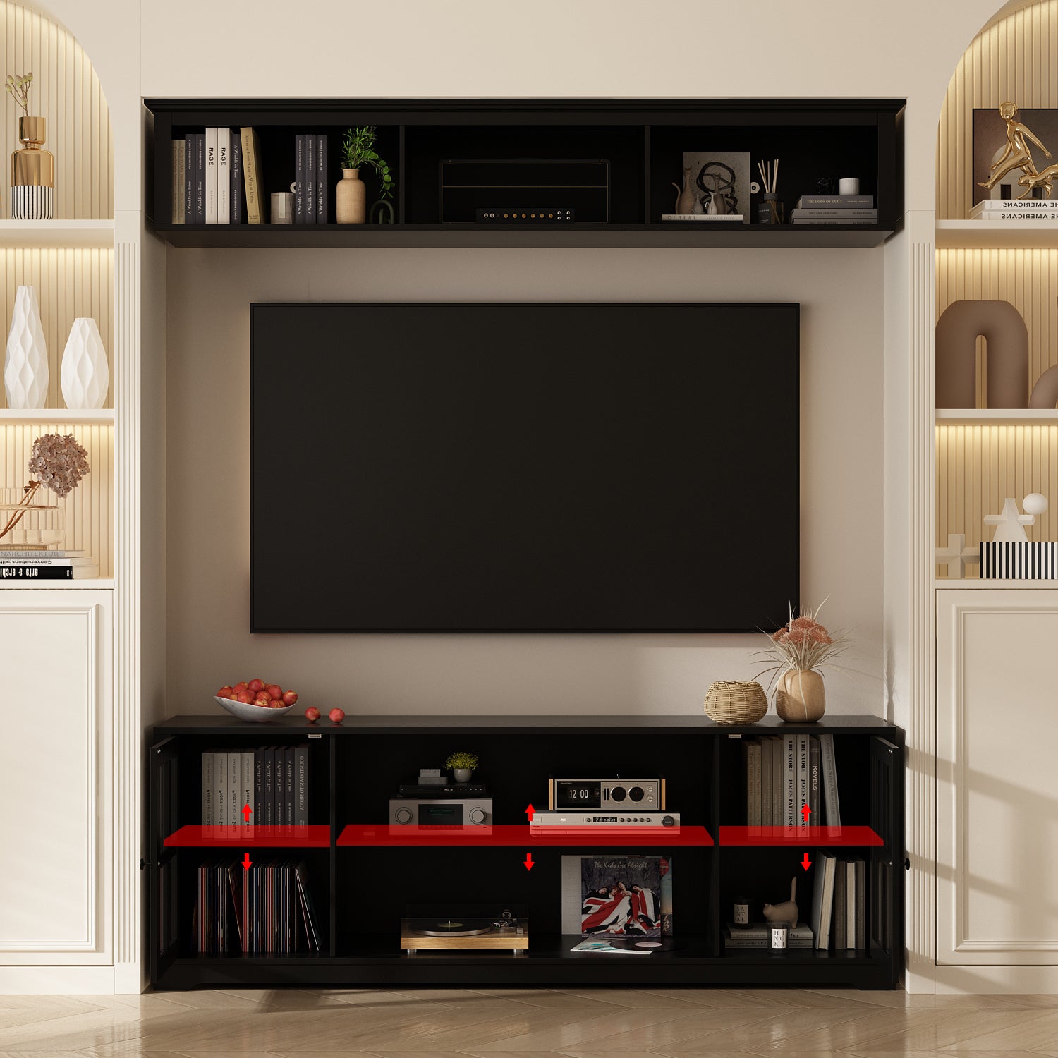 Large TV Stand Entertainment Center with Storage - Modern TV Bench for Living Room, Bedroom & Home Theater - Sturdy TV Media Console for Flat Screen TVs up to 65