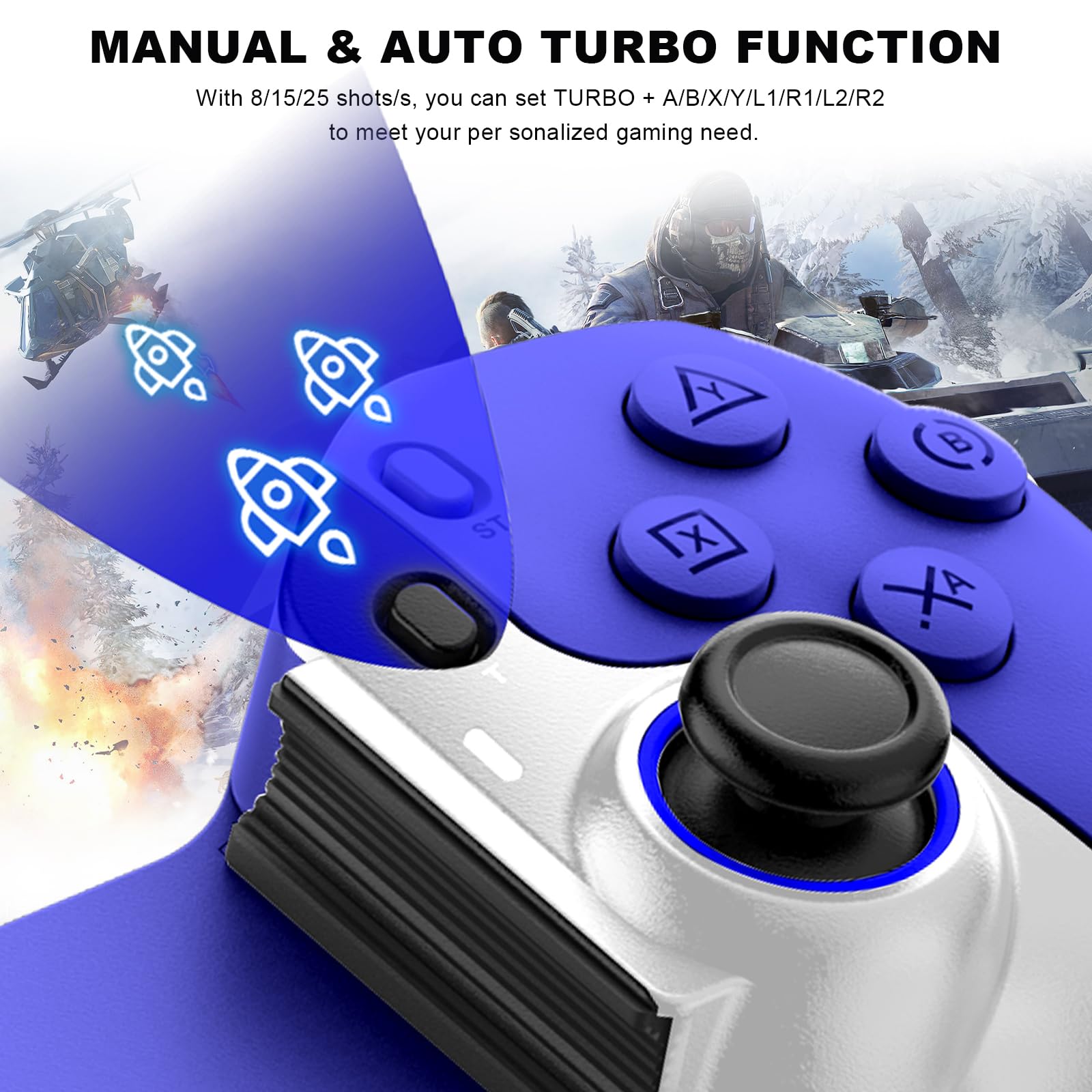 Wireless Controller for iPad, Tablet, iPhone, Android, PC, Nintendo Switch, PS3, PS4 - Gamepad Joystick with Turbo Function | Compatible with Mobile Cloud Gaming, PS5, PS4, Xbox, PC, iPhone 15/14 | Perfect for COD, Fortnite & Streaming Games - Blue