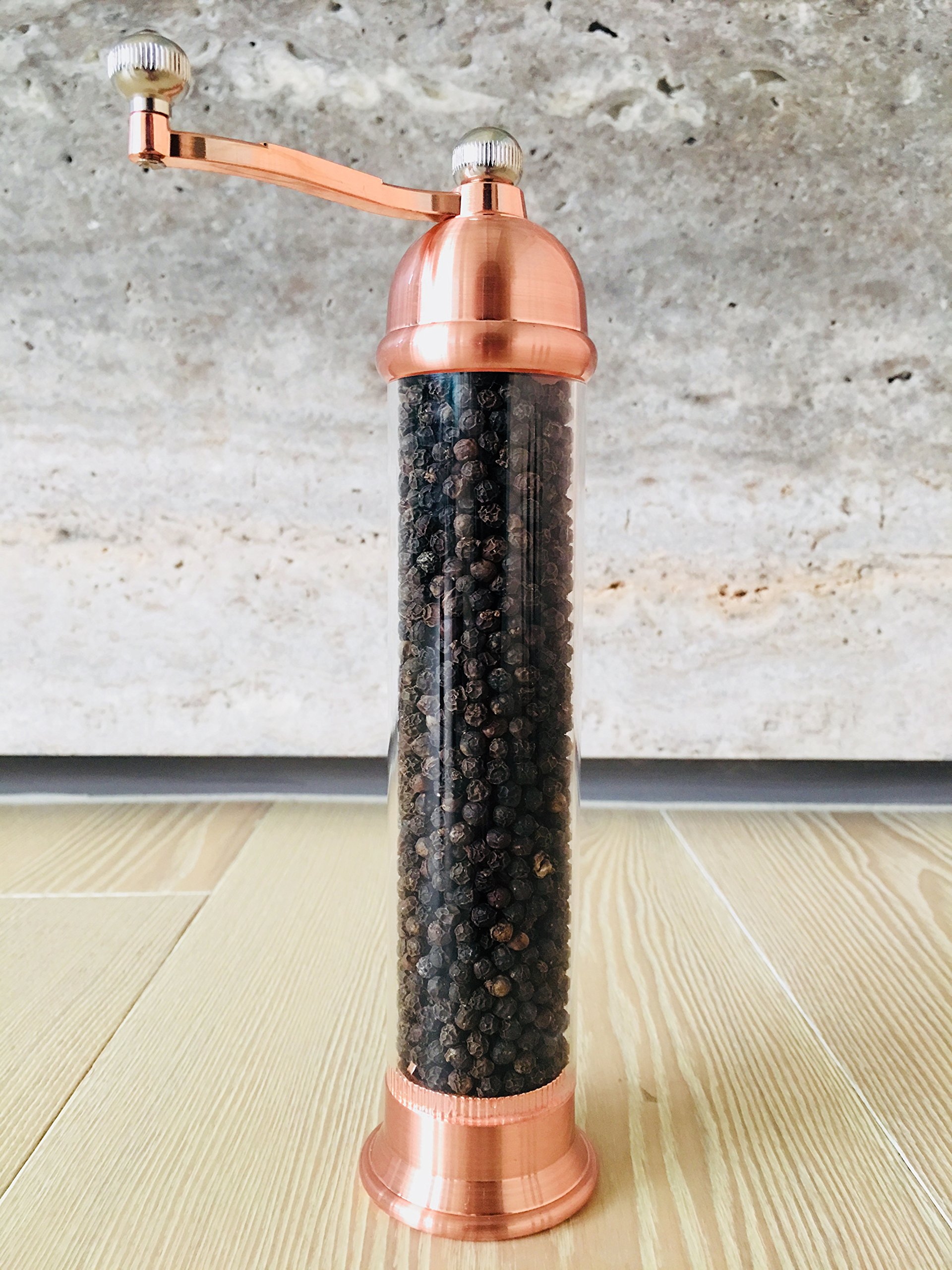 Premium Greek Rose Gold Pepper & Salt Grinder Set - Stainless Steel & Acrylic Mill for Kitchen, Dining Table, Restaurant - Perfect for Gourmet Cooking & Gift Giving