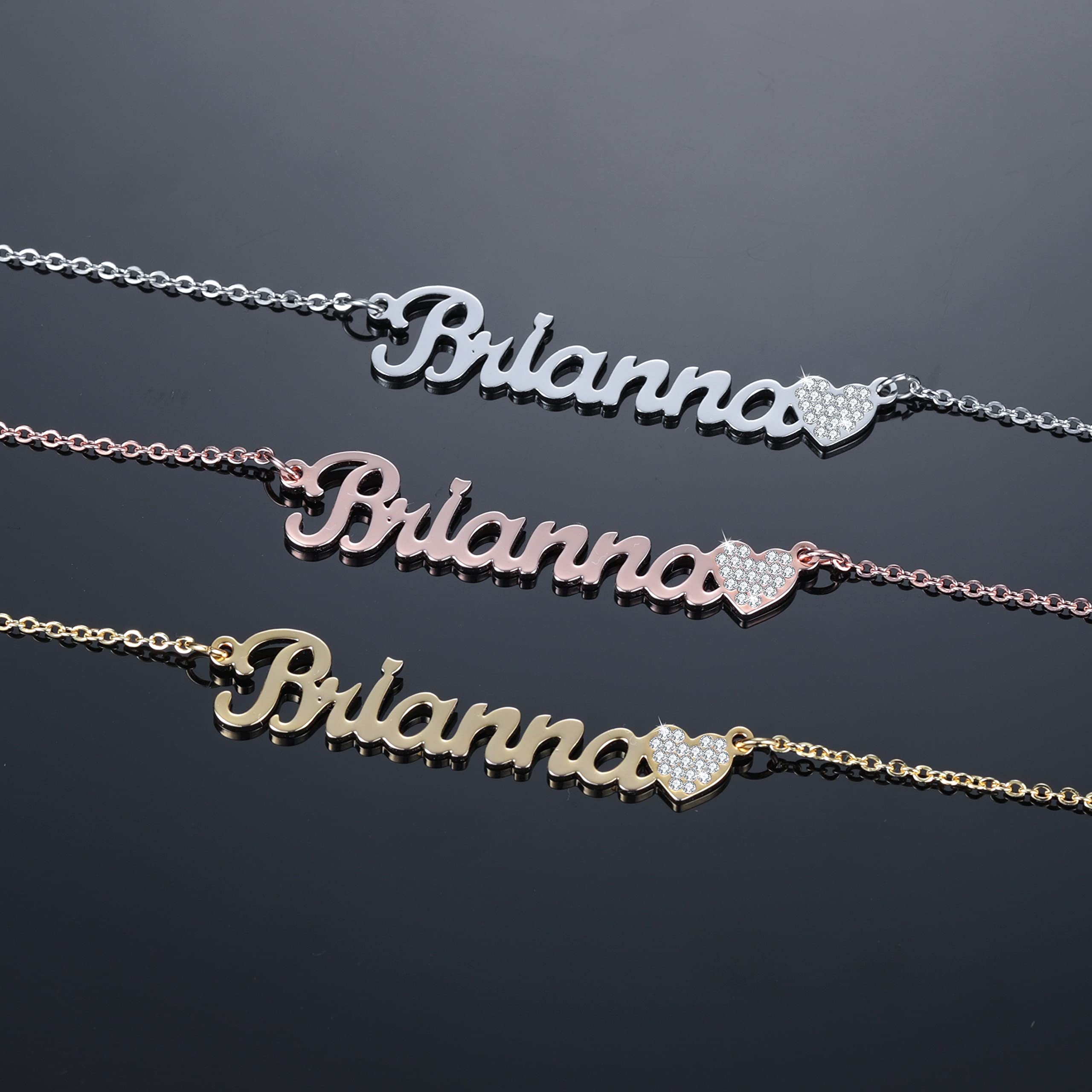 Personalized Name Necklace for Women - Custom Heart Nameplate with Zircon Letters in Stainless Steel Jewelry | Perfect Gift for Birthday, Anniversary & Valentine's Day
