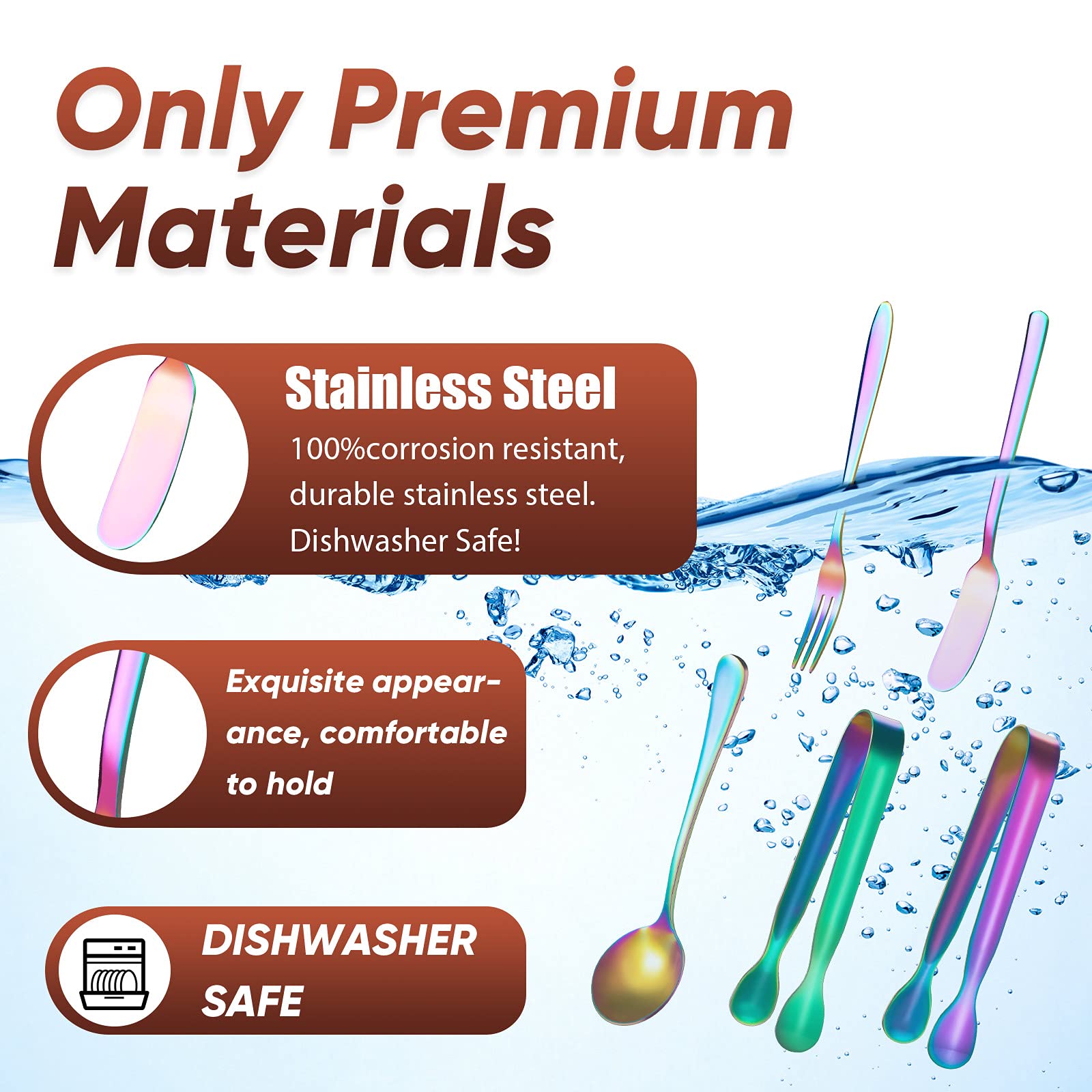 Premium Stainless Steel Cheese & Butter Spreader Knives Set - Charcuterie Board Accessories with Mini Serving Tongs, Spoons & Forks - Rainbow Color Appetizer & Pastry Utensils for Parties, Picnics & Entertaining