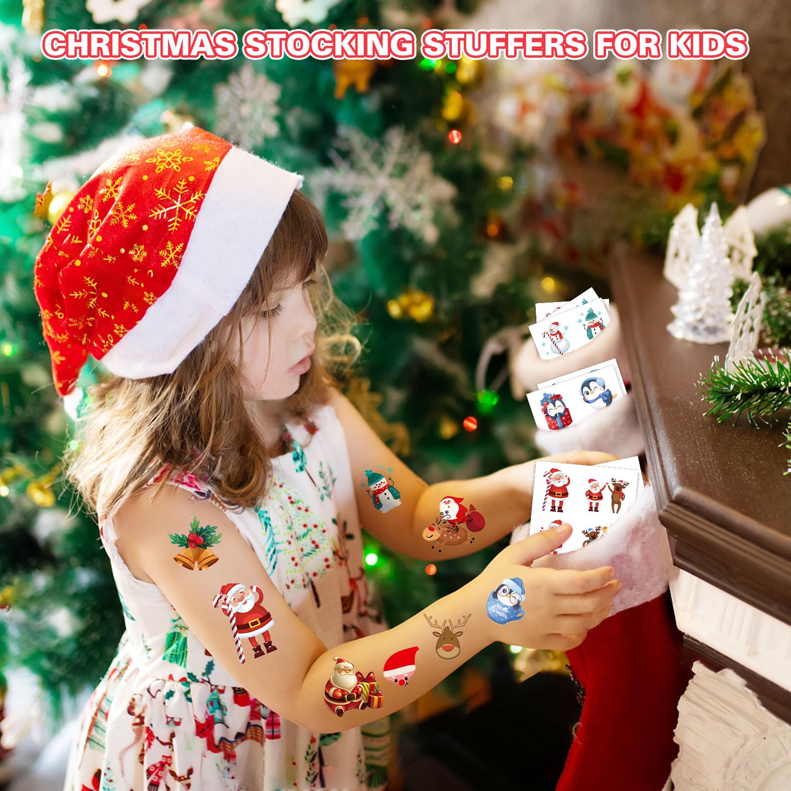144 Pcs Christmas Temporary Tattoos for Kids - Fun Holiday Stocking Stuffers & Party Favors for Boys and Girls | Perfect for Xmas Gift Bags, Classroom Rewards & Christmas Decorations