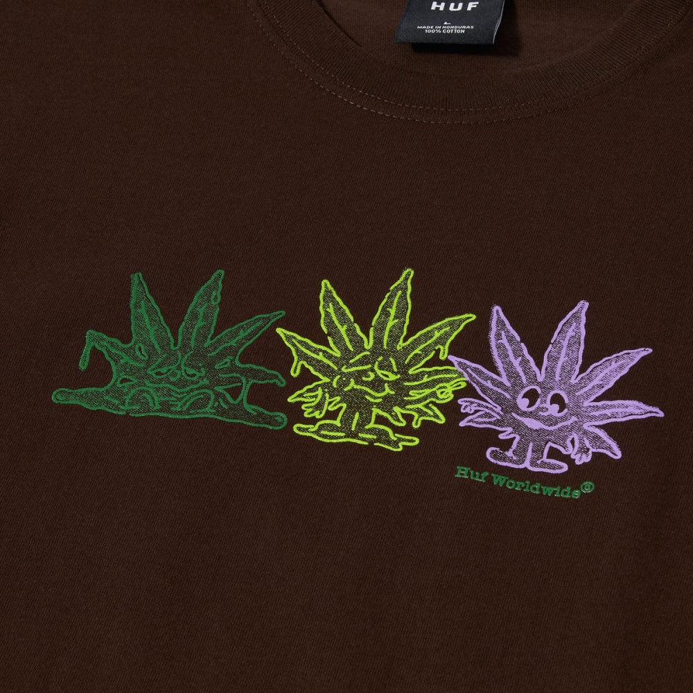 HUF Green Buddy Bouquet Short Sleeve T-Shirt for Men - Brown Cotton Graphic Tee for Casual Wear, Street Style & Summer Outfits