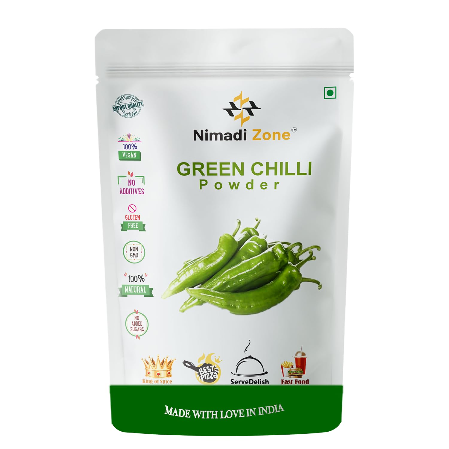Nimadi Zone Premium Green Chilli Powder (Hari Mirchi Powder) - 500g | Authentic Indian Spice for Cooking, Curry, Chutney & Traditional Dishes | Great for Home Chefs & Restaurant Use