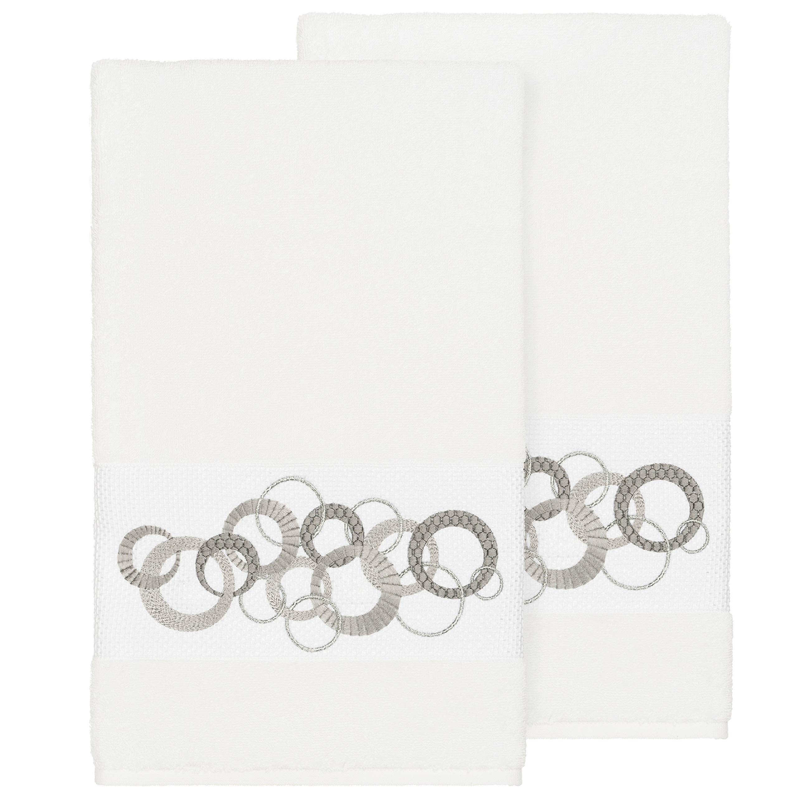 Premium Turkish Cotton Embroidered Bath Towel Set - 2-Piece White Terry Cloth Towels for Spa, Bathroom & Luxury Home Decor