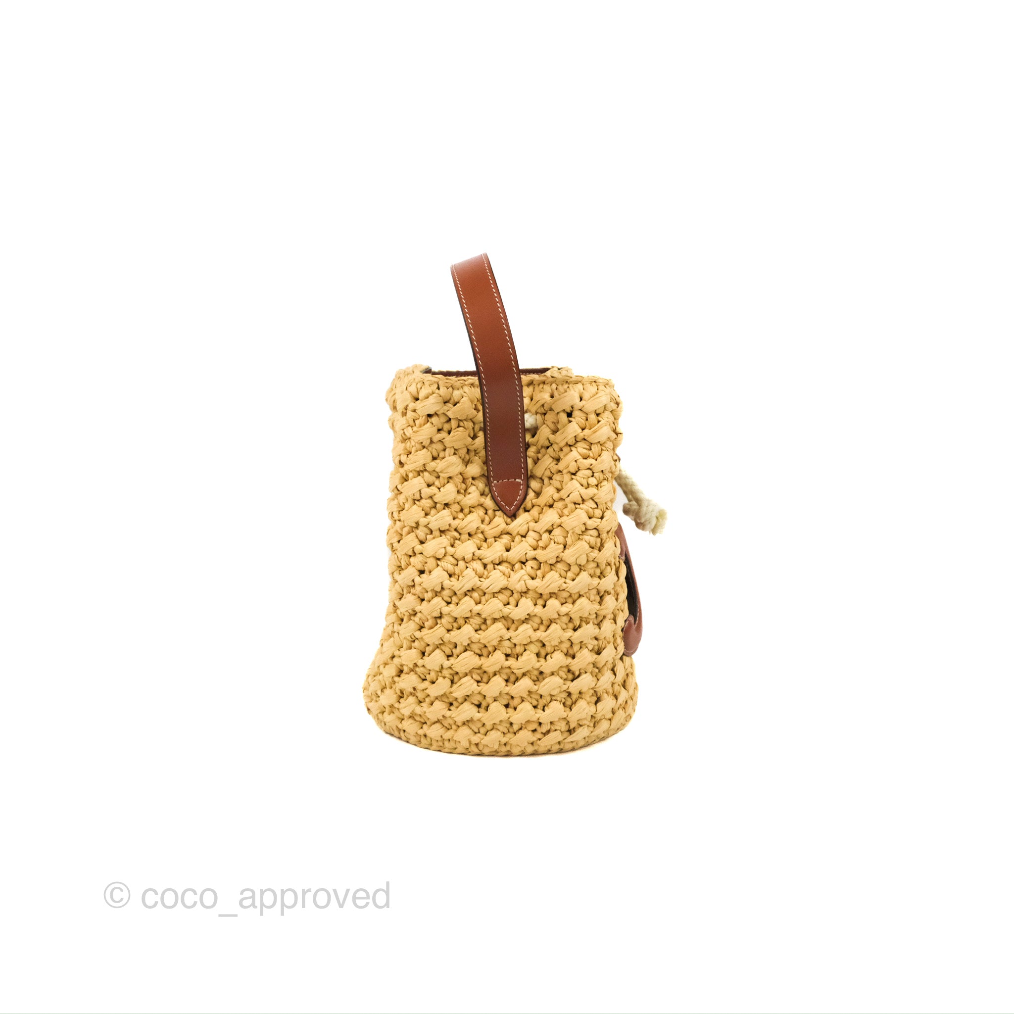 Celine Teen Drawstring Bucket Bag in Raffia & Natural Tan Calfskin - Stylish Summer Beach Tote for Women | Perfect for Vacation, Travel and Everyday Use