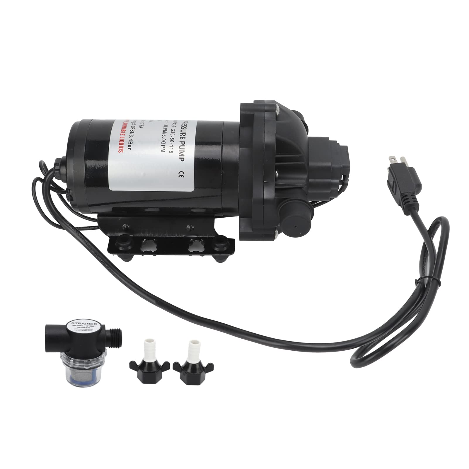 115V Industrial Water Pressure Pump - High Power Diaphragm Self Priming Pump with US Plug for RV, Yacht & Marine Use | Perfect for Water Transfer, Irrigation & Pressure Boosting