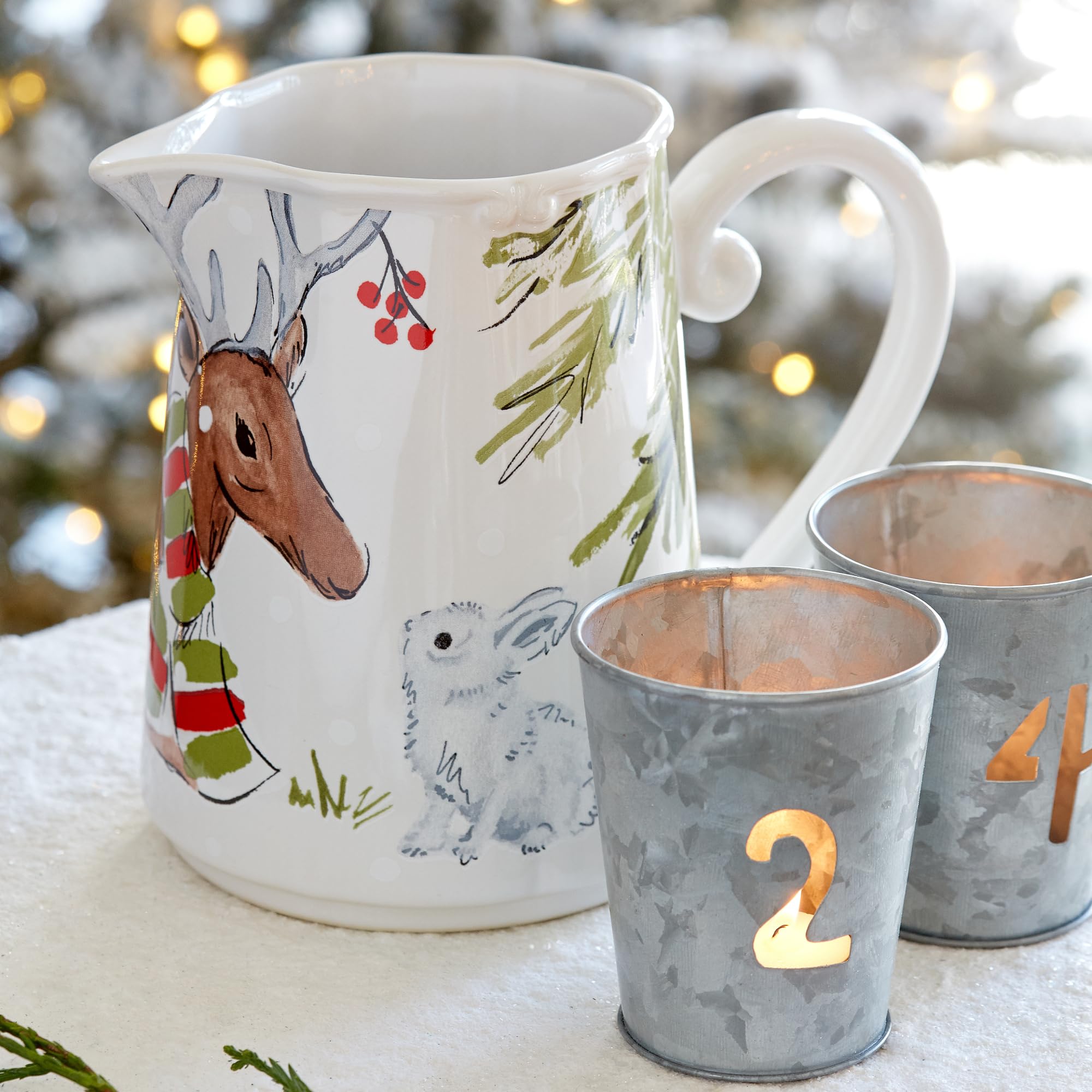 Casafina Ceramic Stoneware 63 oz. Pitcher - Deer Friends Collection, White | Microwave & Dishwasher Safe | Food Safe Glaze | Restaurant Quality Serveware for Iced Tea, Lemonade & Water | Perfect for Home, Kitchen & Outdoor Entertaining