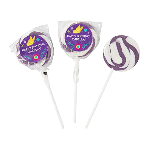 Personalized Enchanted Party Swirl Pops - 12 Pack - Custom Birthday Party Candy Favors for Kids, Baby Showers & Wedding Celebrations