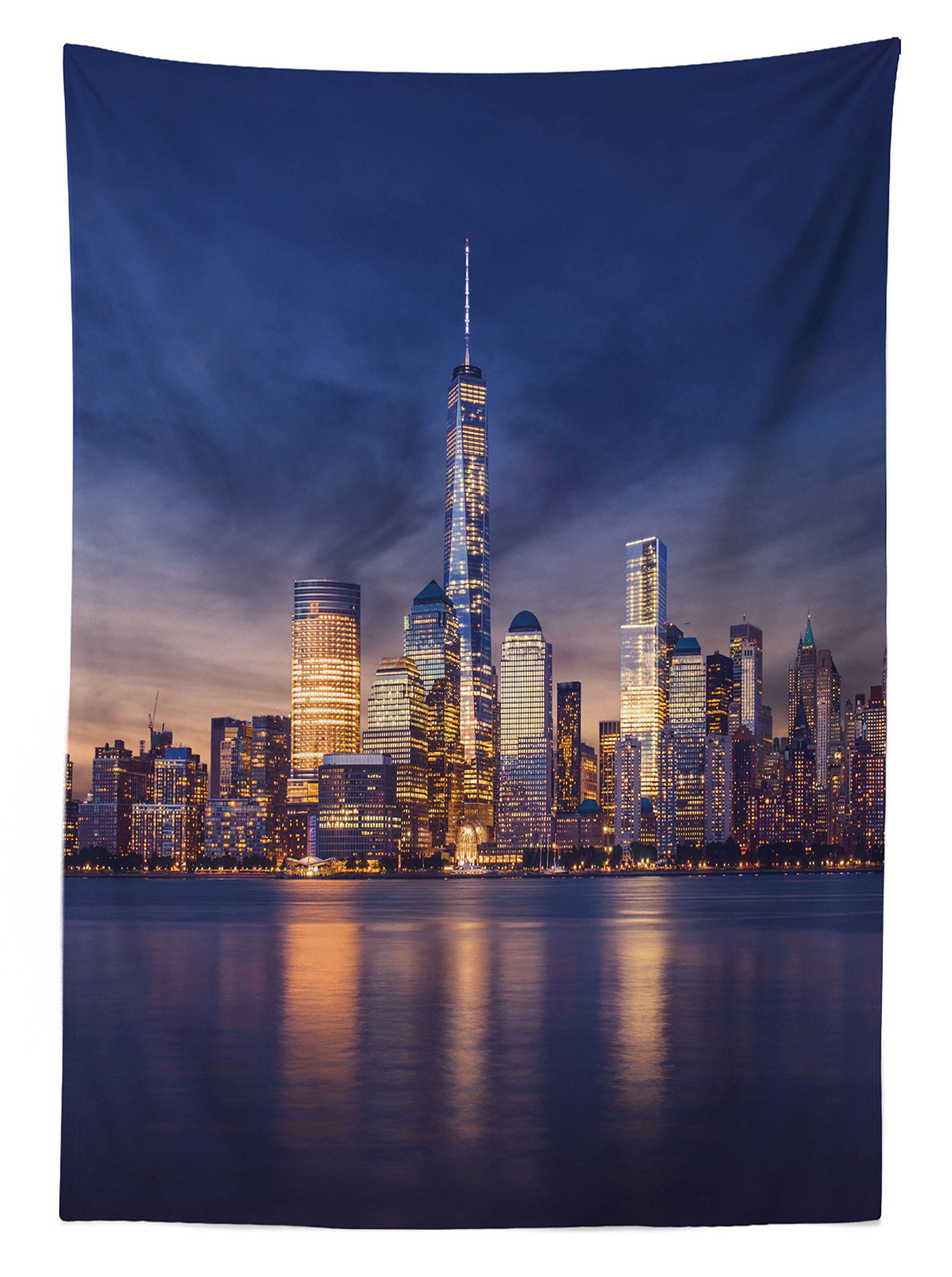 Ambesonne New York City Skyline Tablecloth - Waterproof Outdoor Picnic Table Cover 58x120 Inches, Washable & Durable for Patio, BBQ, Garden Parties (Manhattan Sunset Design)