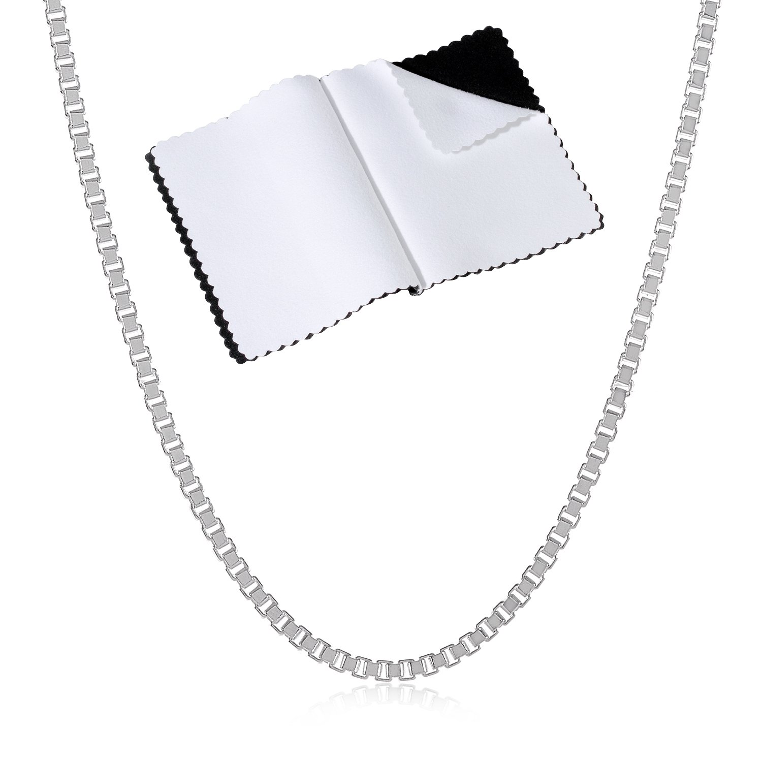 1.5mm Solid .925 Sterling Silver Square Box Chain Necklace for Women & Men - Durable Hypoallergenic Jewelry Gift with Elegant Gift Box - Perfect for Everyday Wear, Special Occasions & Gifting