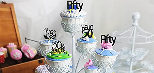 24 Pcs 50th Birthday Cupcake Toppers Set - Hello 50, Fifty, Cheers to 50 Years & Fabulous Designs for Birthday, Wedding & Anniversary Party Decorations - Perfect for Milestone Celebrations and Special Events