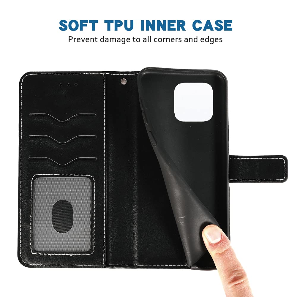 Google Pixel 4 Wallet Case with Wrist Strap & Card Holder - Premium Leather Flip Cover with Stand for Men & Women | Perfect for Everyday Use, Travel, and Hands-Free Convenience (Black)