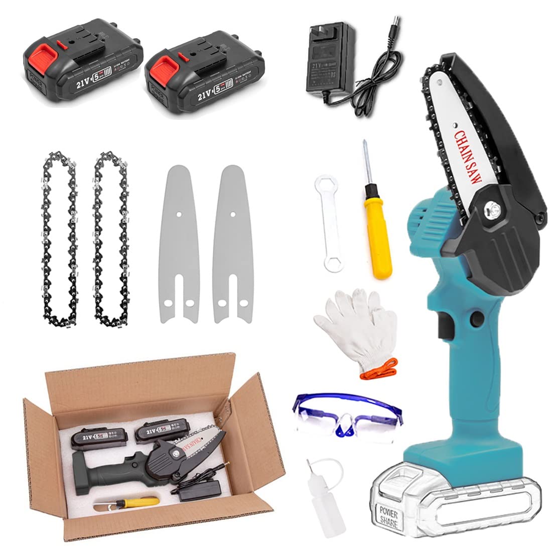 4 Inch Cordless Chainsaw with Battery & Charger - Portable Electric Mini Chainsaw with LED Light - Perfect for Gardening, Wood Cutting, Tree Pruning & Outdoor Camping