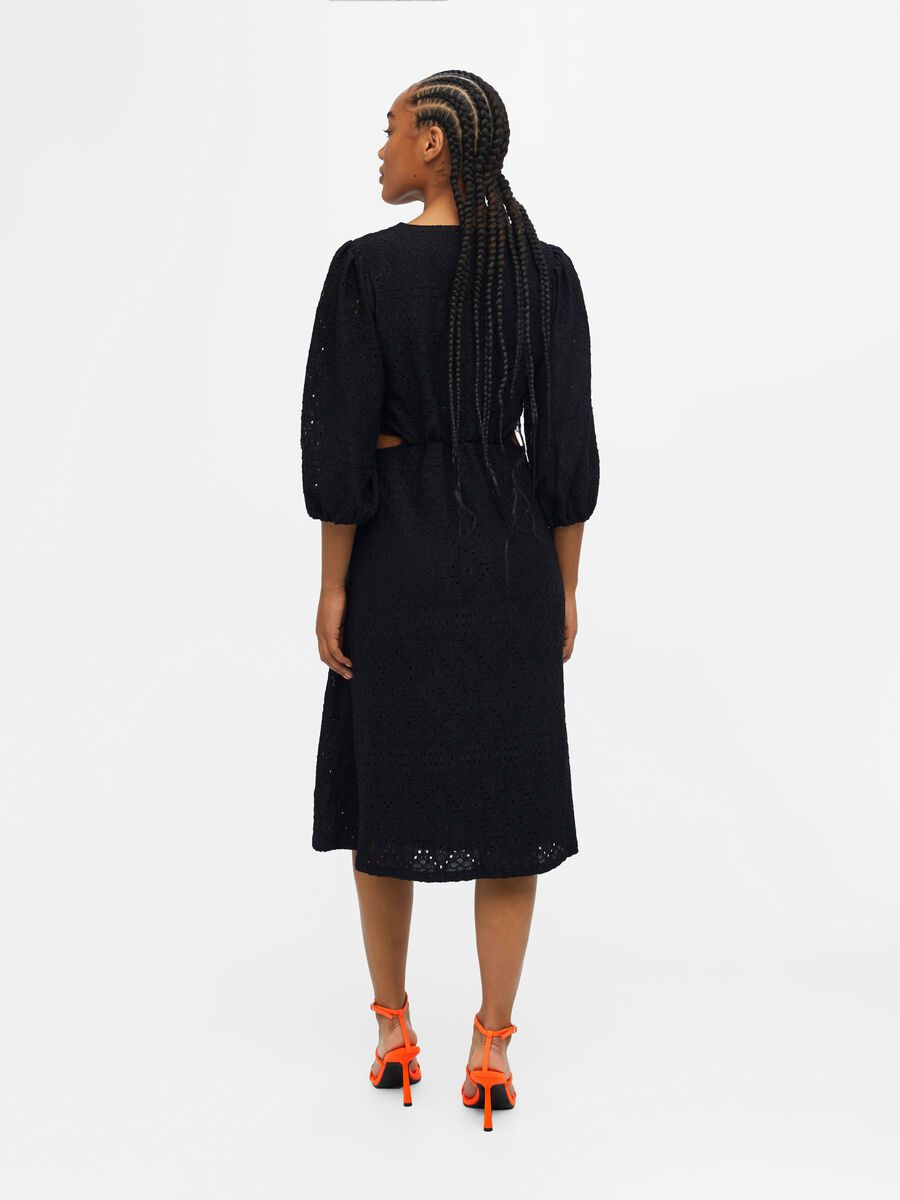 Angelle Midi Dress for Women - Elegant Black Knee-Length Dress for Casual Wear, Office & Special Occasions