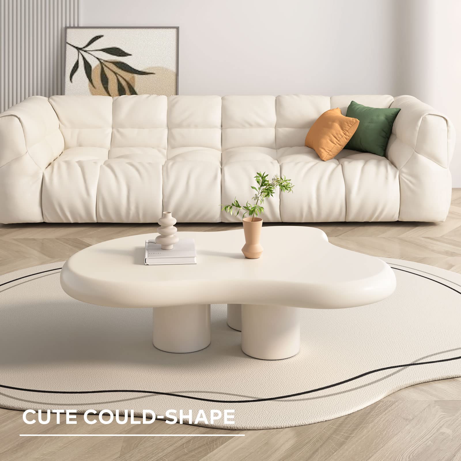 Modern White Cloud Coffee Table - Irregular Free Shape with 4 Legs, 41.02