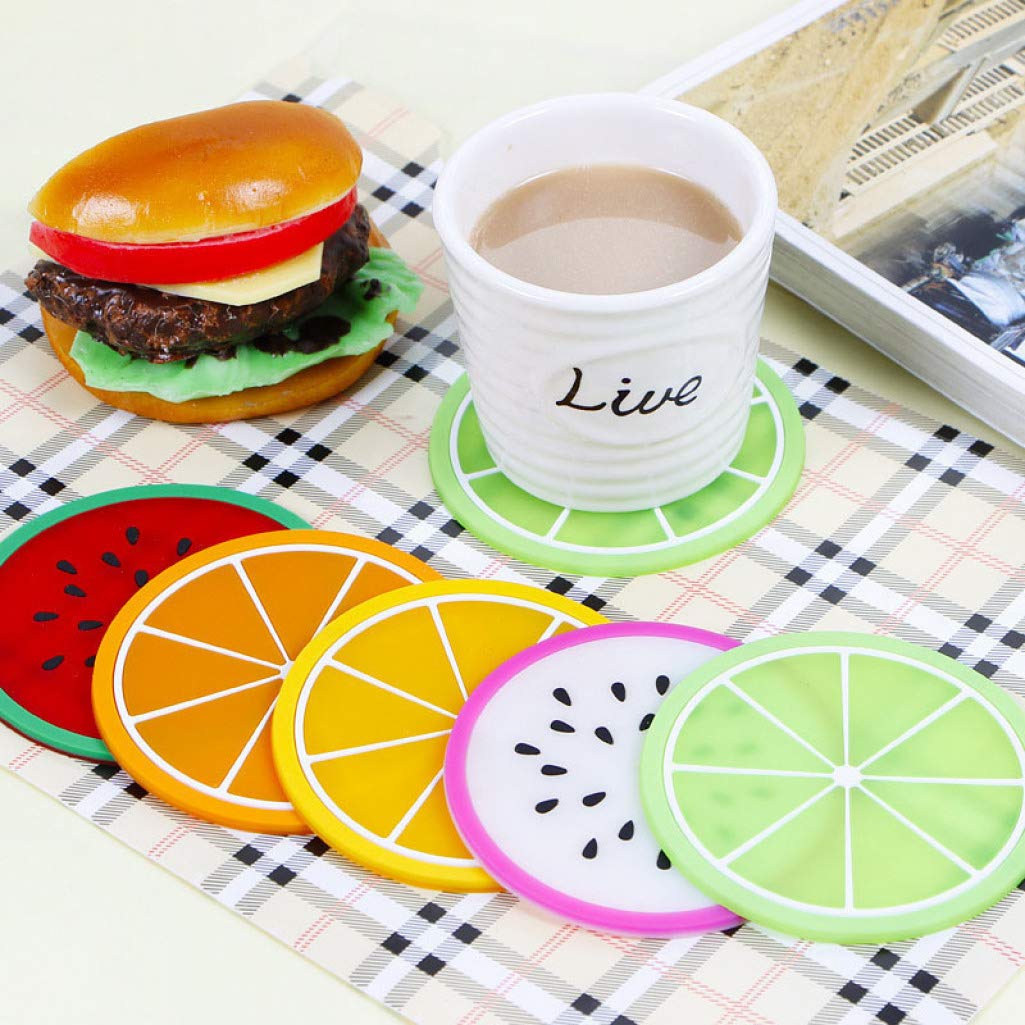 LUCACO Silicone Cup Coaster - Non-Slip Heat Resistant Fruit-Shaped Drink Coasters for Table Protection - Perfect for Coffee, Tea, and Beverages at Home, Office, or Parties
