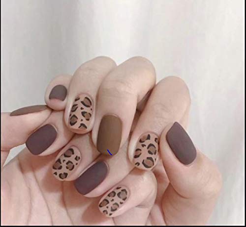 24-Piece Brown Purple Tiger Print Press-On Nails Set - Matte Finish Long Fake Nails with Nail Glue & Sticker Kit for Women | Easy DIY Nail Extensions for Parties, Weddings & Special Occasions