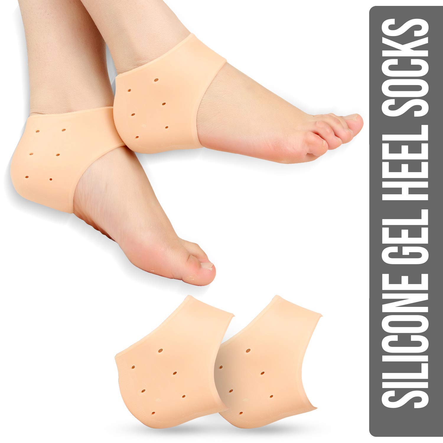 Qualitech Silicone Gel Heel Socks for Swelling & Pain Relief - Foot Care & Ankle Support Socks for Men & Women (Beige, One Size Fits Most) - Ideal for Diabetic Foot Care, Post-Surgery Recovery & Daily Comfort