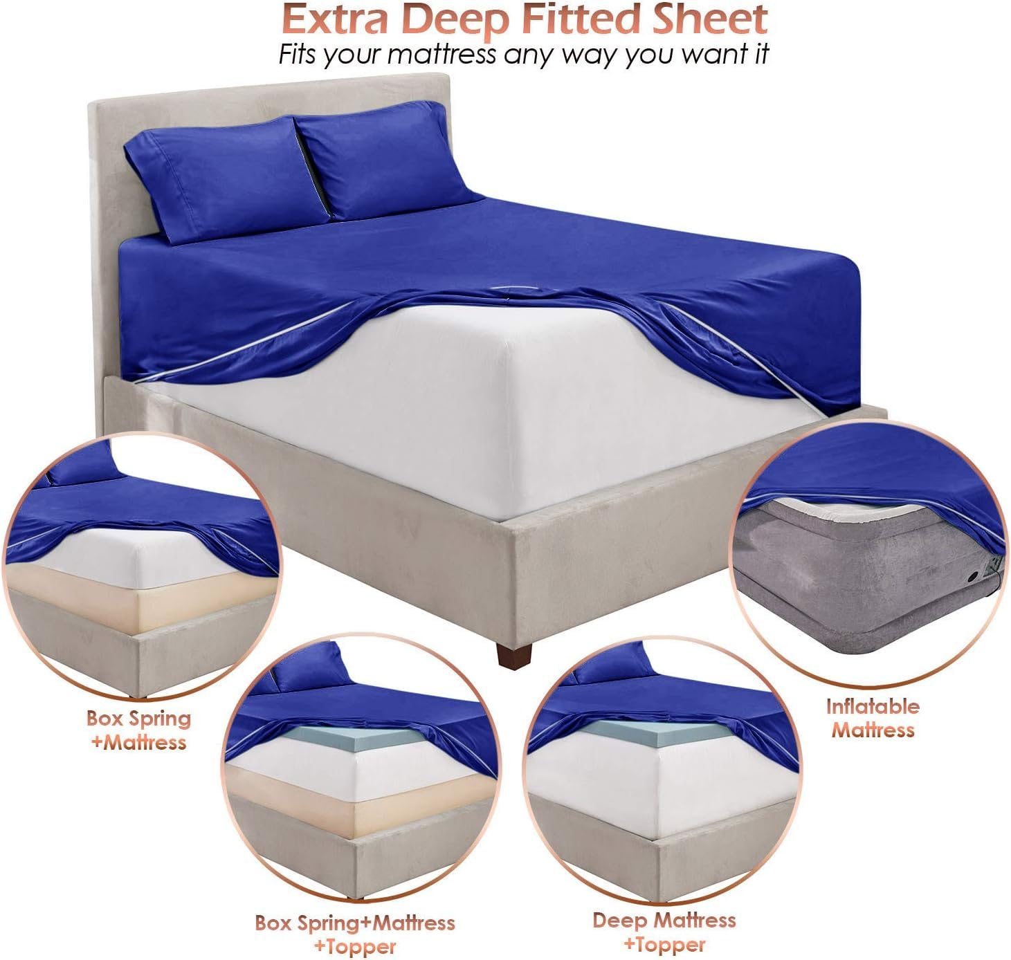 Premium 6-Piece Twin XL Sheet Set - 100% Cotton 800 Thread Count Ultra Soft Bedding with 24