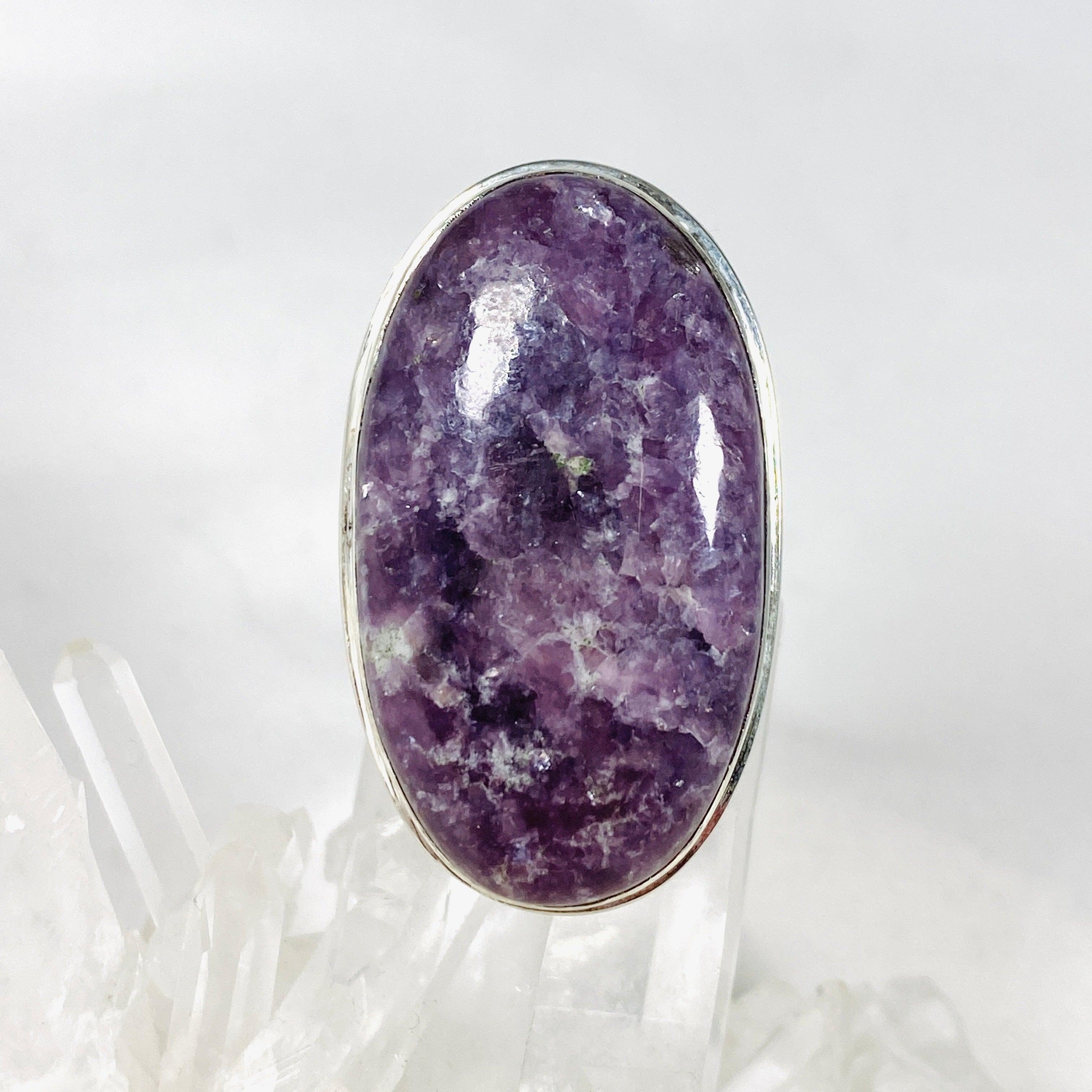 Lepidolite Oval Ring Size 10 for Women - Natural Stone Healing Jewelry for Stress Relief & Emotional Balance - Perfect for Meditation, Yoga & Spiritual Practices KRGJ3072