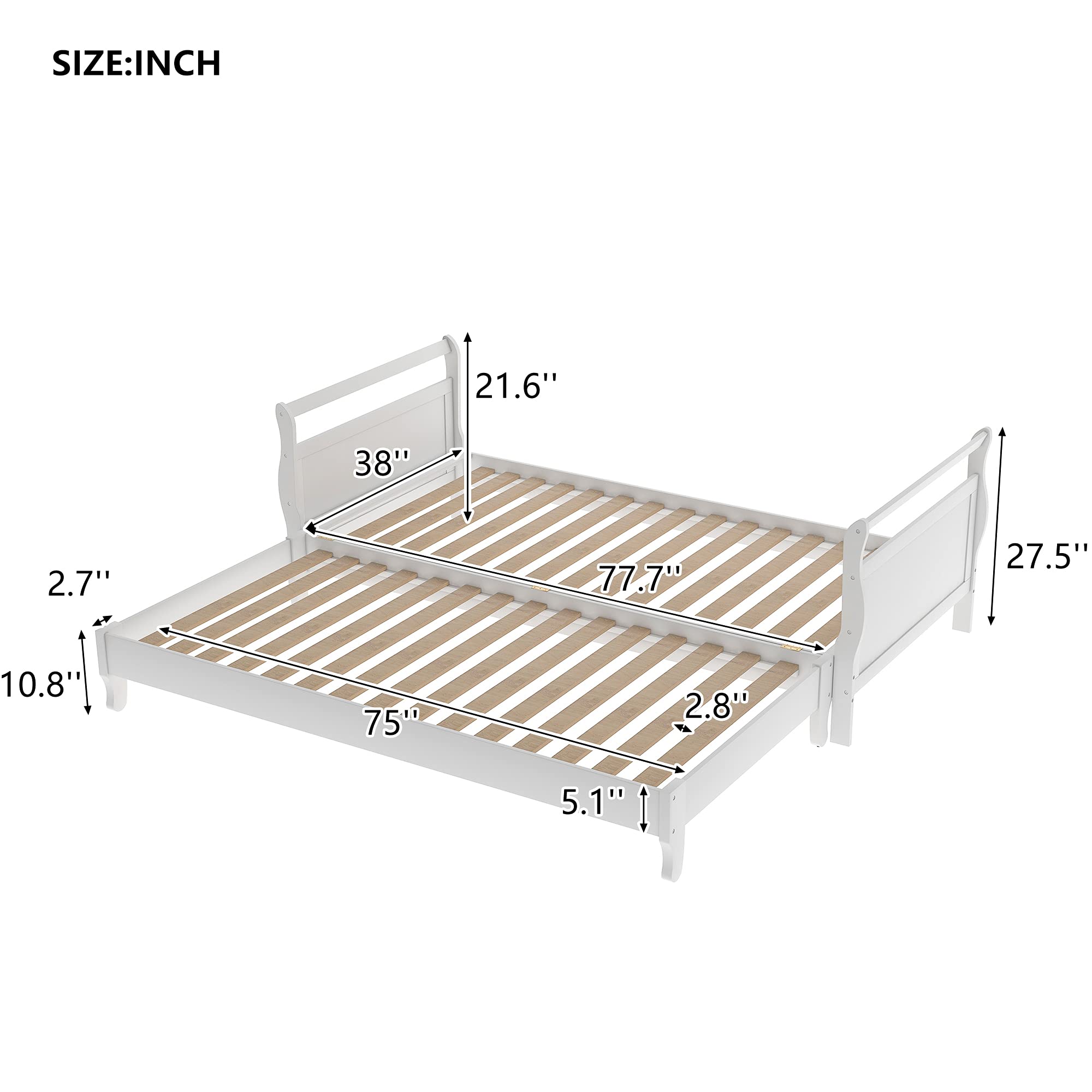 LZ LEISURE ZONE Twin Size Platform Bed Frame - Collapsible Pine Wood Bed with No Box Spring Needed - Sturdy & Space-Saving Design for Small Bedrooms, Guest Rooms & Dorm Rooms (White, Twin)