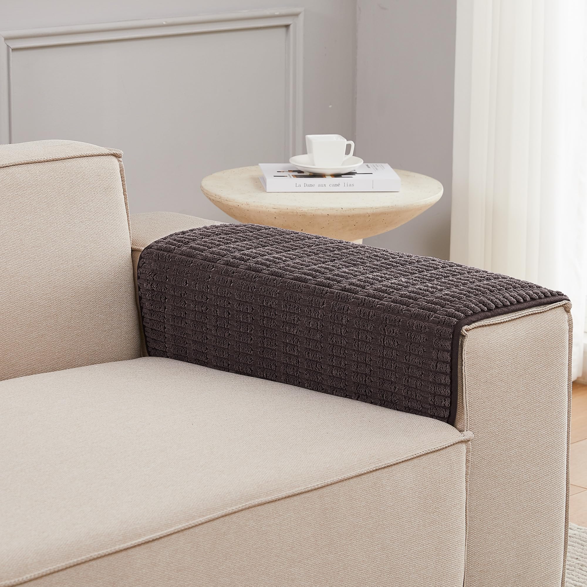 Premium Anti-Slip Sofa Armrest Covers (2-Pack) - Coffee Color 18x22 Inch - Soft Couch Arm Protectors for Living Room Furniture Protection & Style Enhancement - Perfect for Pets, Kids & Everyday Use