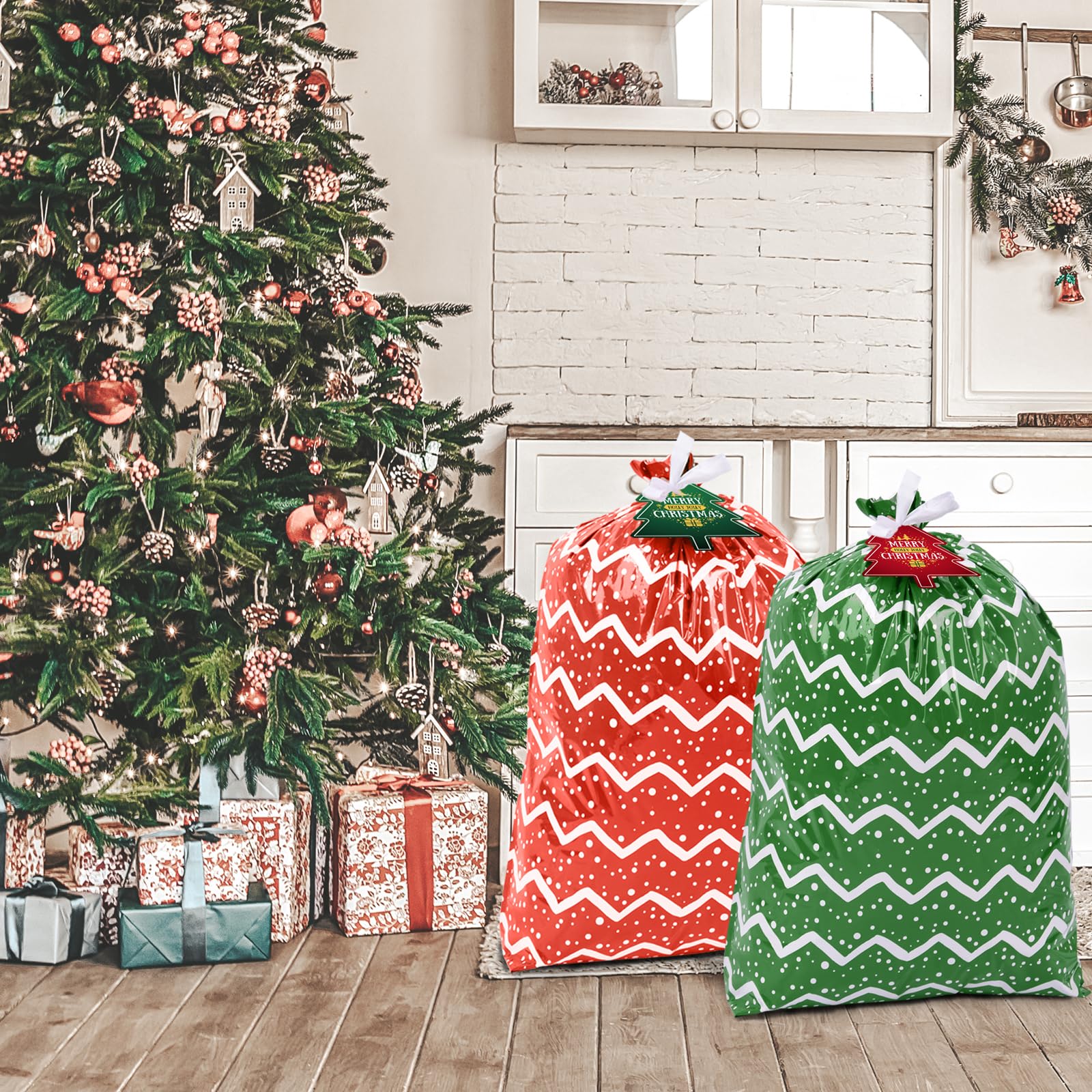 Extra Large Christmas Gift Bags 44x36 Inches - 3 Pack Jumbo Holiday Present Wrapping Bags for Bikes, Toys & Big Gifts | Santa Themed Xmas Bags | Durable Plastic Gift Bags for Christmas, Birthday & Special Occasions | Perfect for Wrapping Kids Bicycles, Large Toys & Holiday Presents
