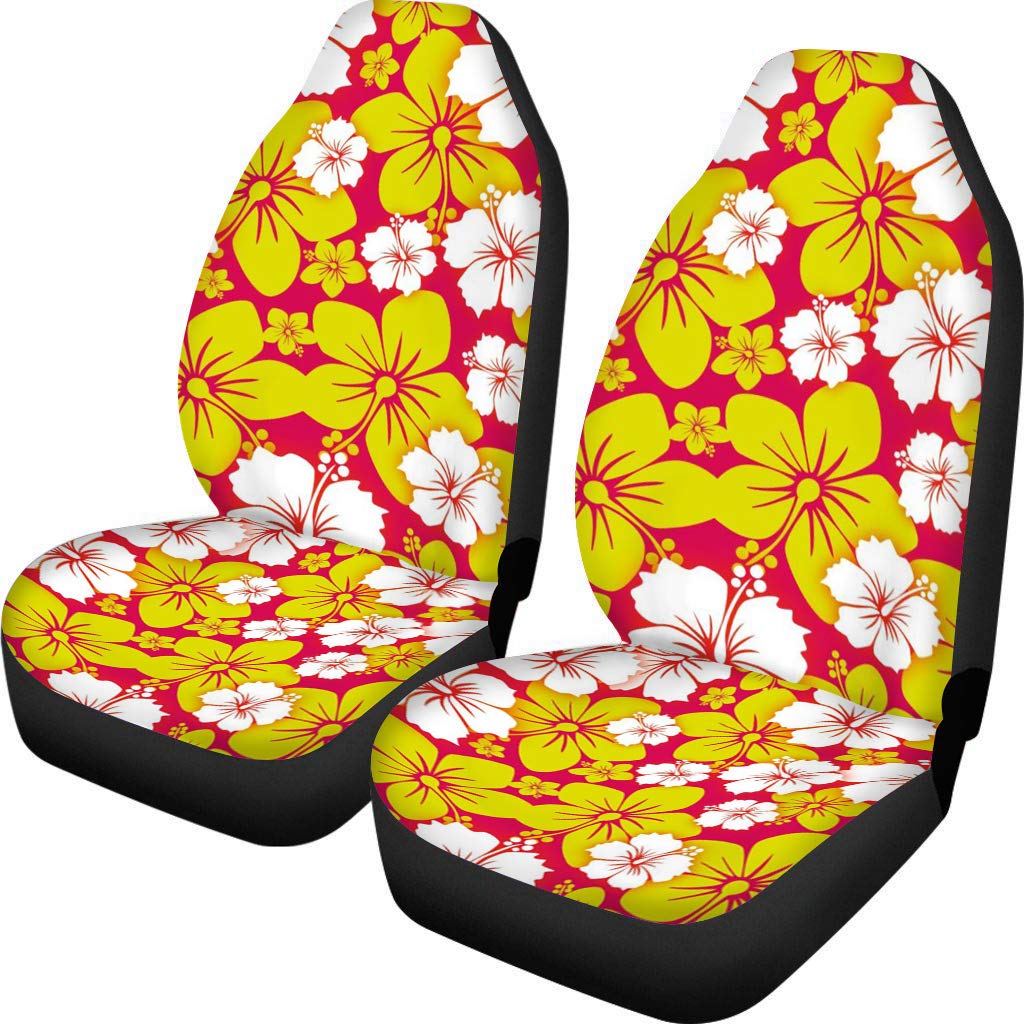 Universal Fit Full Set Car Seat Covers - Retro Floral Hibiscus Pattern, Stretchable Elastic Fabric for Comfort & Protection | Perfect for SUVs, Sedans, Trucks & Road Trips