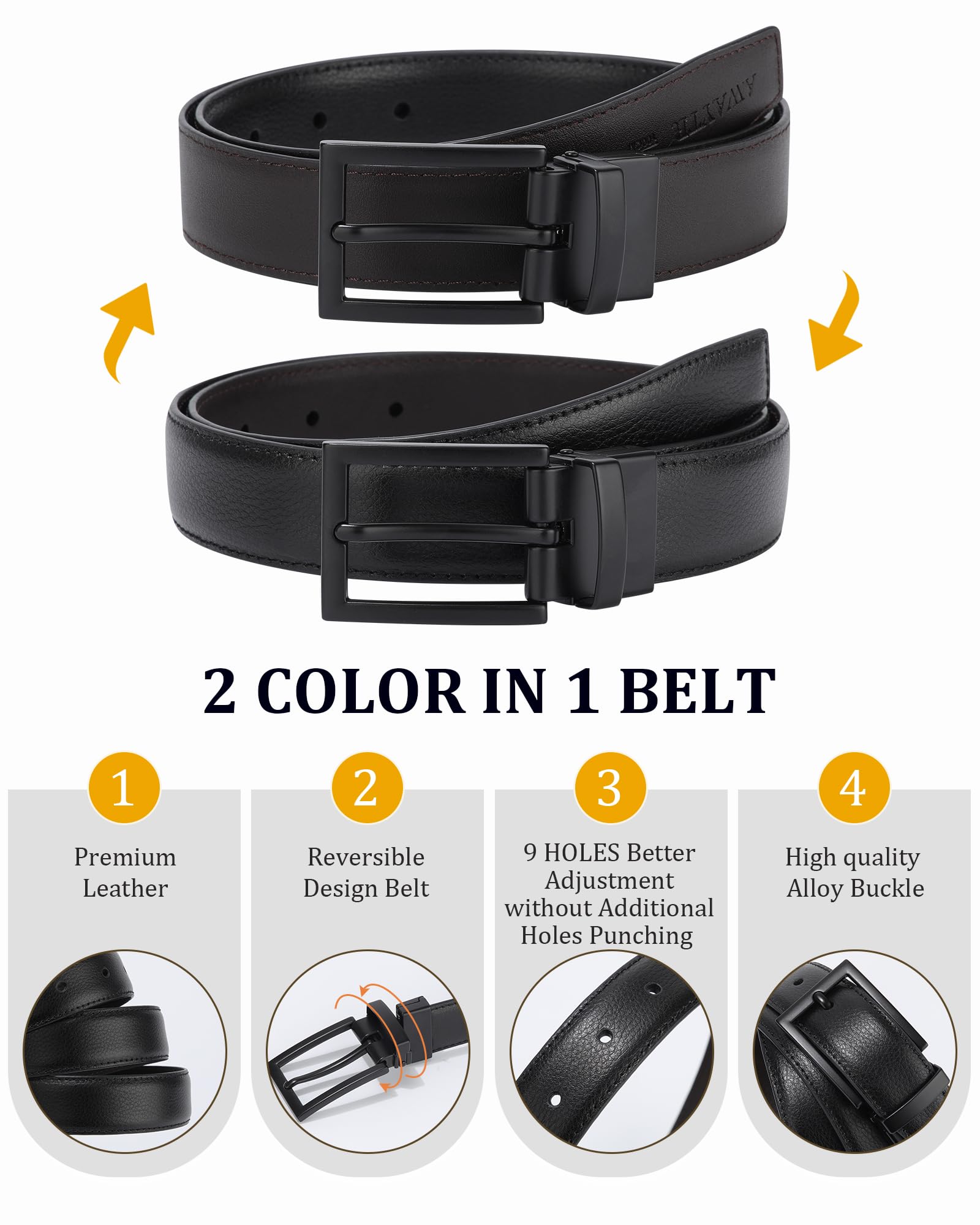 AWAYTR Boys Genuine Leather Reversible Belt - Adjustable Black & Brown Leather Belt for Kids | Perfect for Jeans, School Uniforms & Casual Outfits