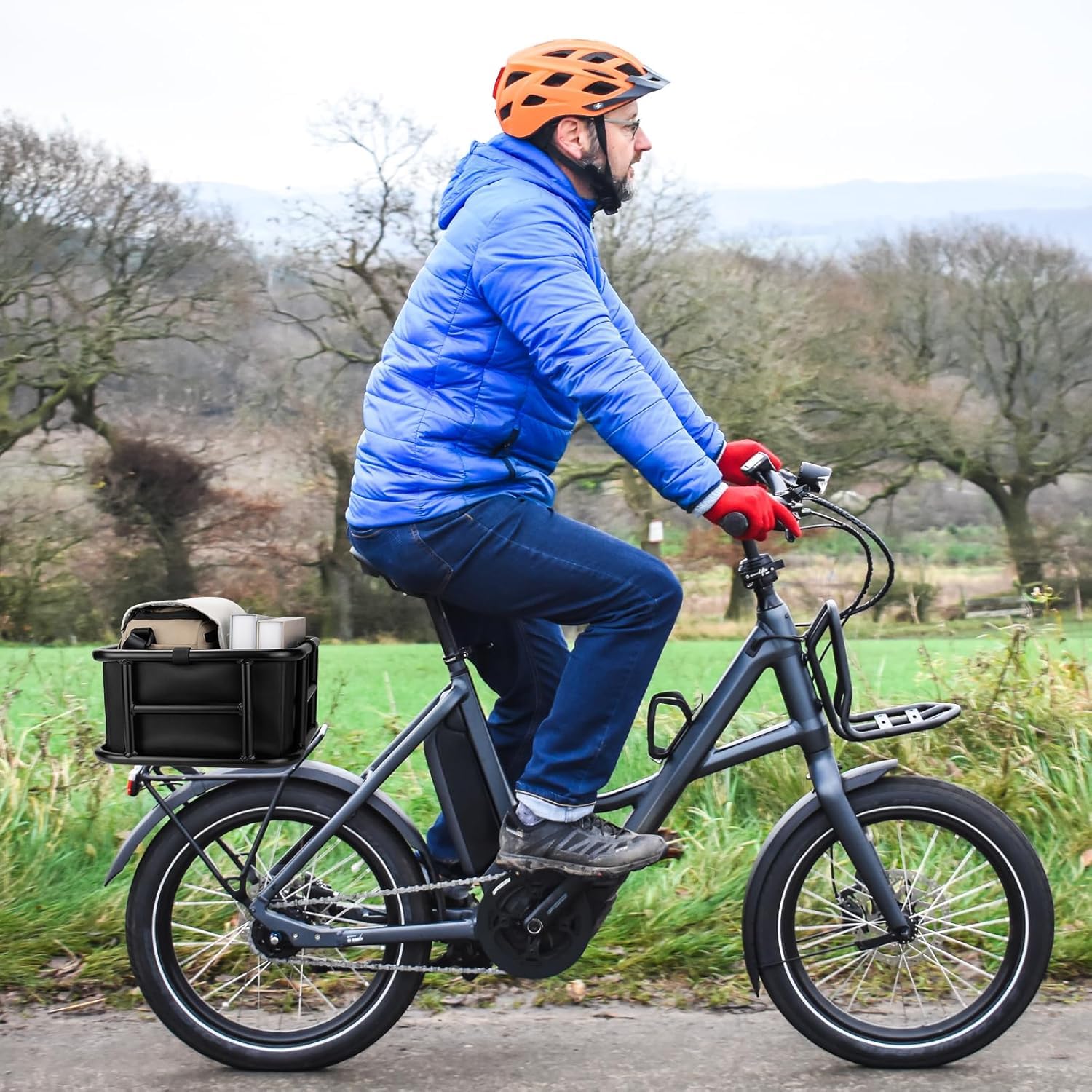 Waterproof Rear Bike Basket with Liner & Cargo Net - Heavy Duty Large Bicycle Basket for Electric Bikes & Ebikes - Perfect for Grocery Shopping, Dog Transport, Bike Trips & Outdoor Adventures