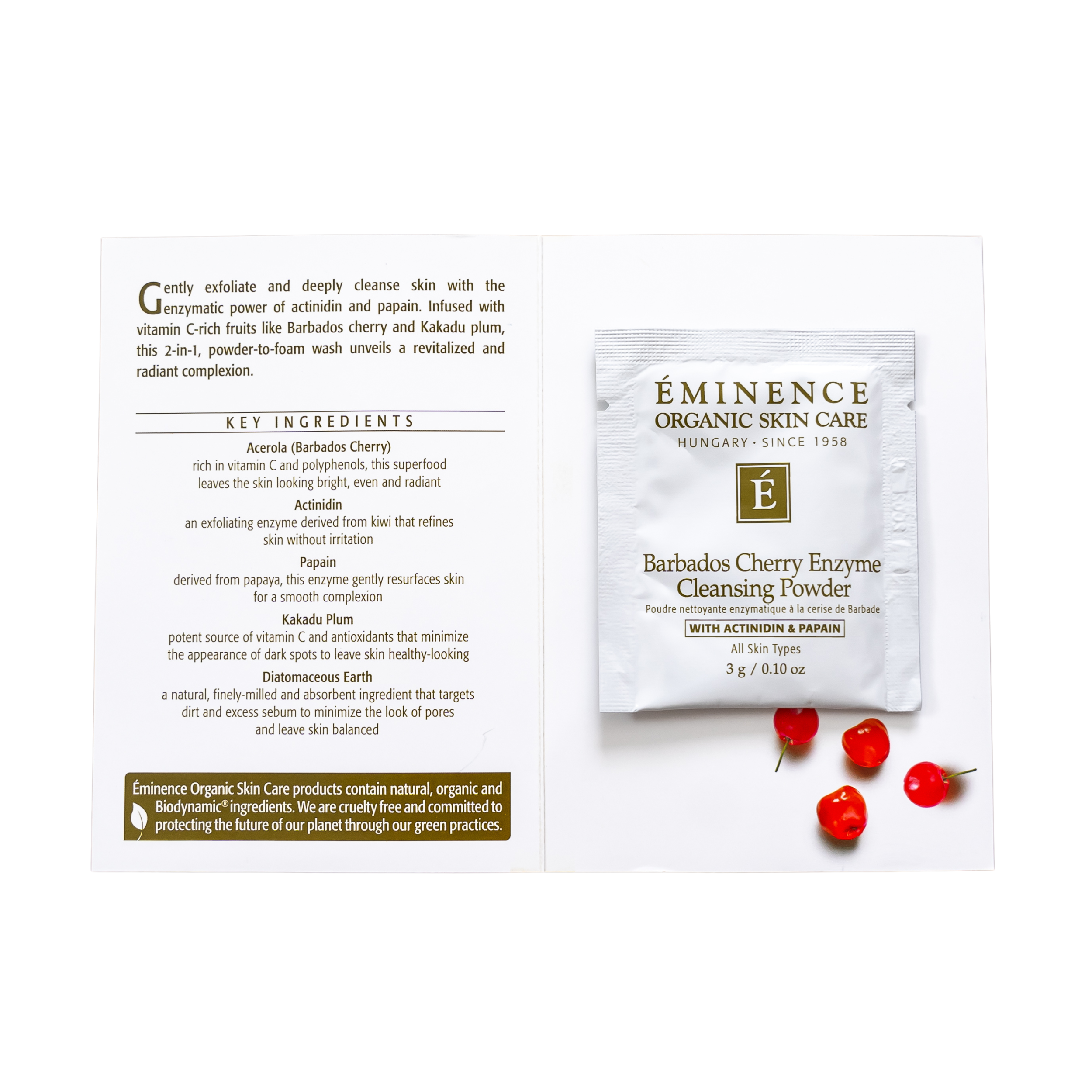 Eminence Organics Barbados Cherry Enzyme Cleansing Powder - Gentle Exfoliating Face Wash for Glowing Skin | Perfect for Daily Skincare Routine & Sensitive Skin Types