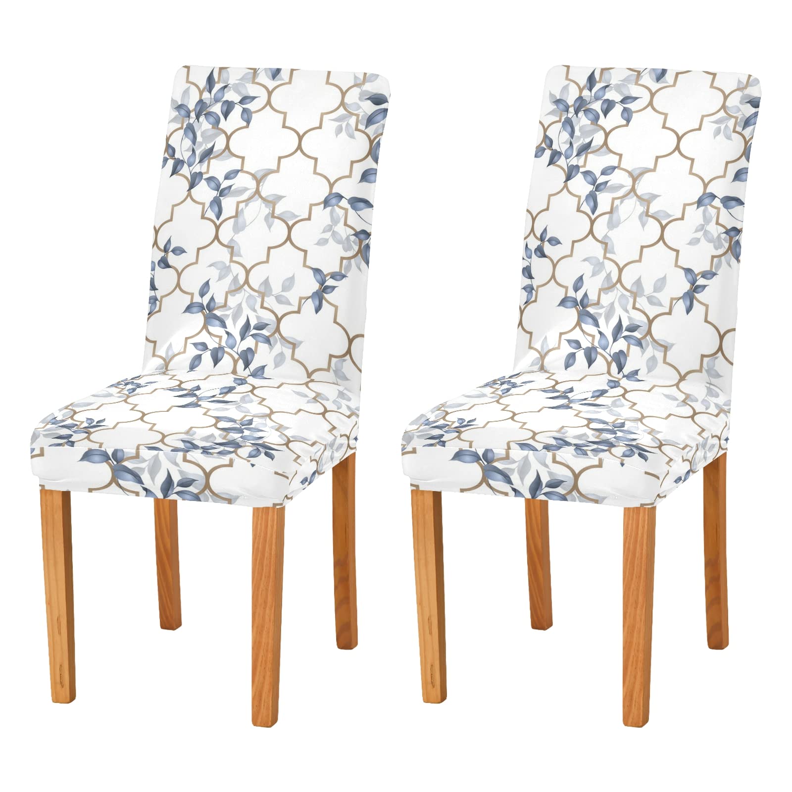 Classic Leaves Morocco Dining Chair Covers Set of 4 - Washable & Removable Stretch Slipcovers for Dining Chairs - Perfect for Dining Room, Ceremony, Party & Holiday Home Decor